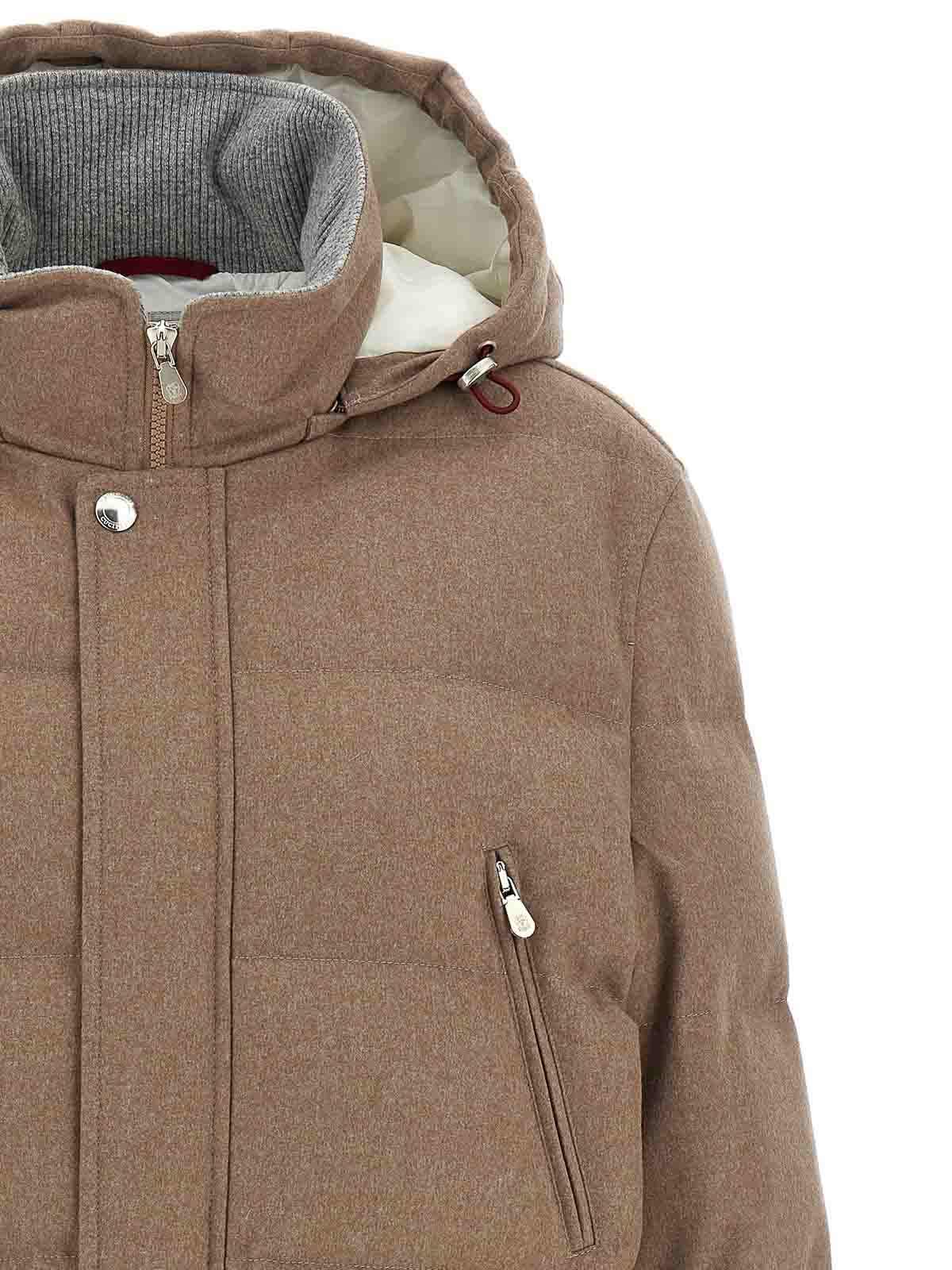 Brunello Cucinelli Flannel Down Jacket Puffer Jackets Beige In Brown