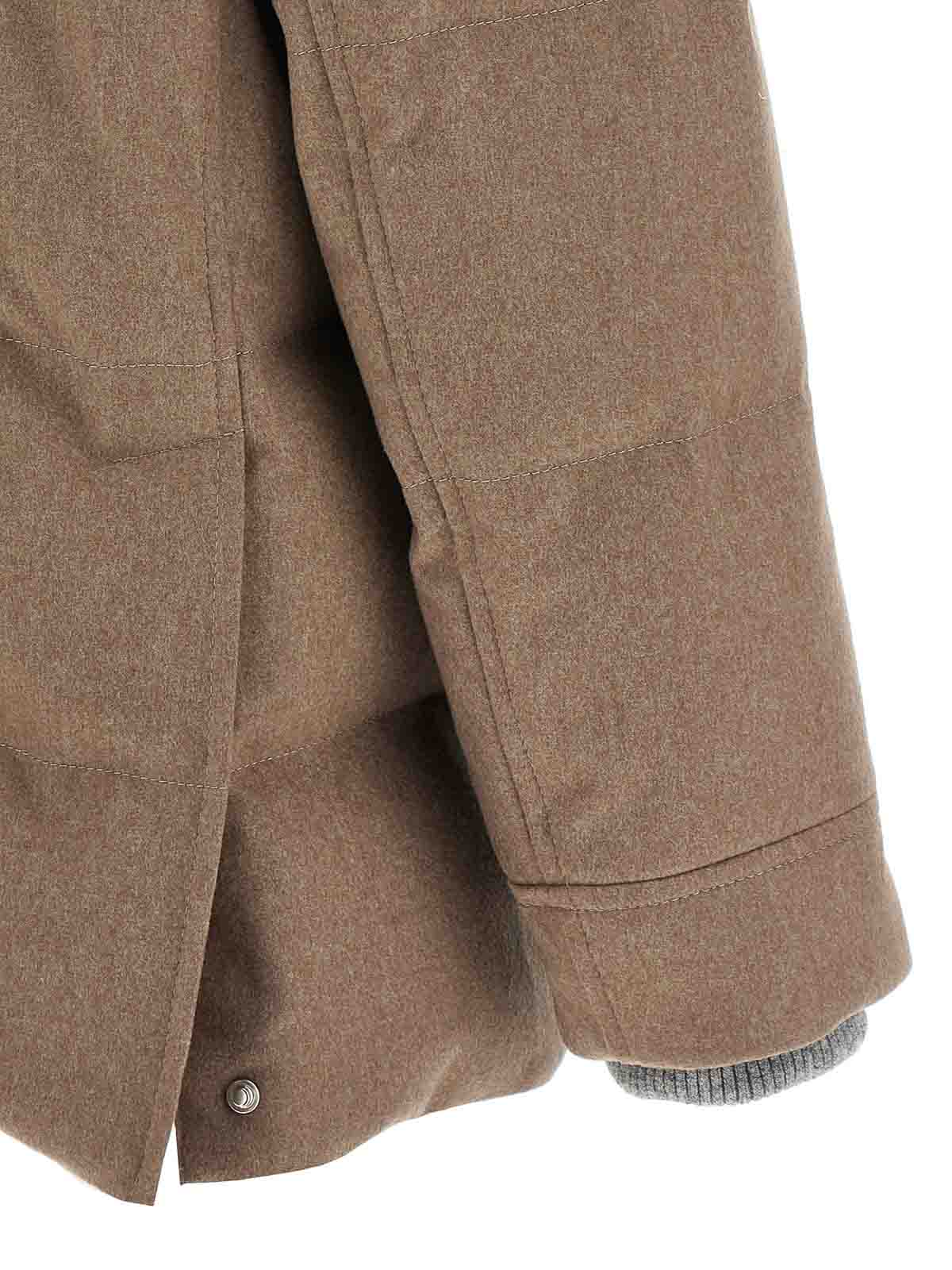 Brunello Cucinelli Flannel Down Jacket Puffer Jackets Beige In Brown