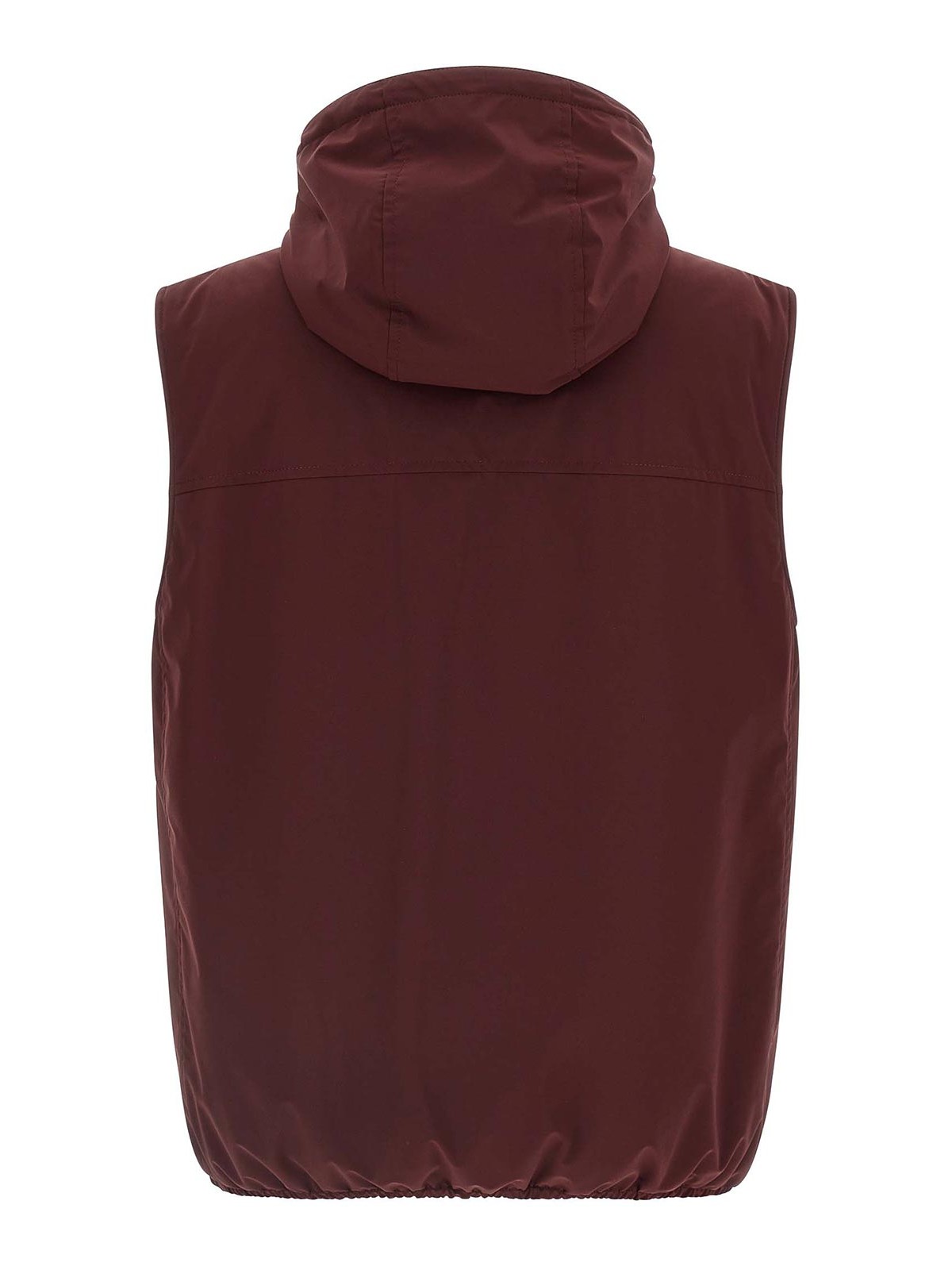 Brunello Cucinelli Hooded Vest With Elastic Hem And Side Zipper Pockets In Burgundy