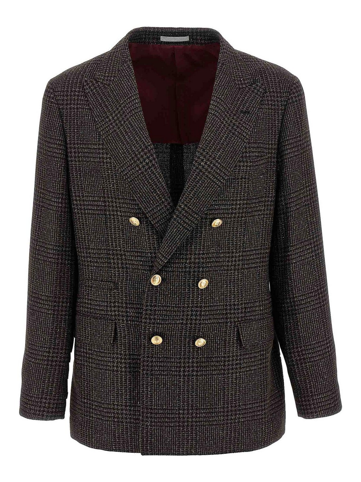 Brunello Cucinelli Men Prince Of Wales Blazer In Gray