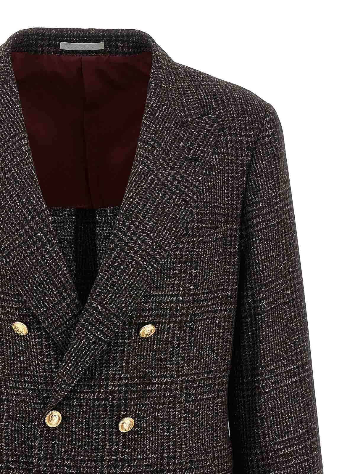 Brunello Cucinelli Men Prince Of Wales Blazer In Gray