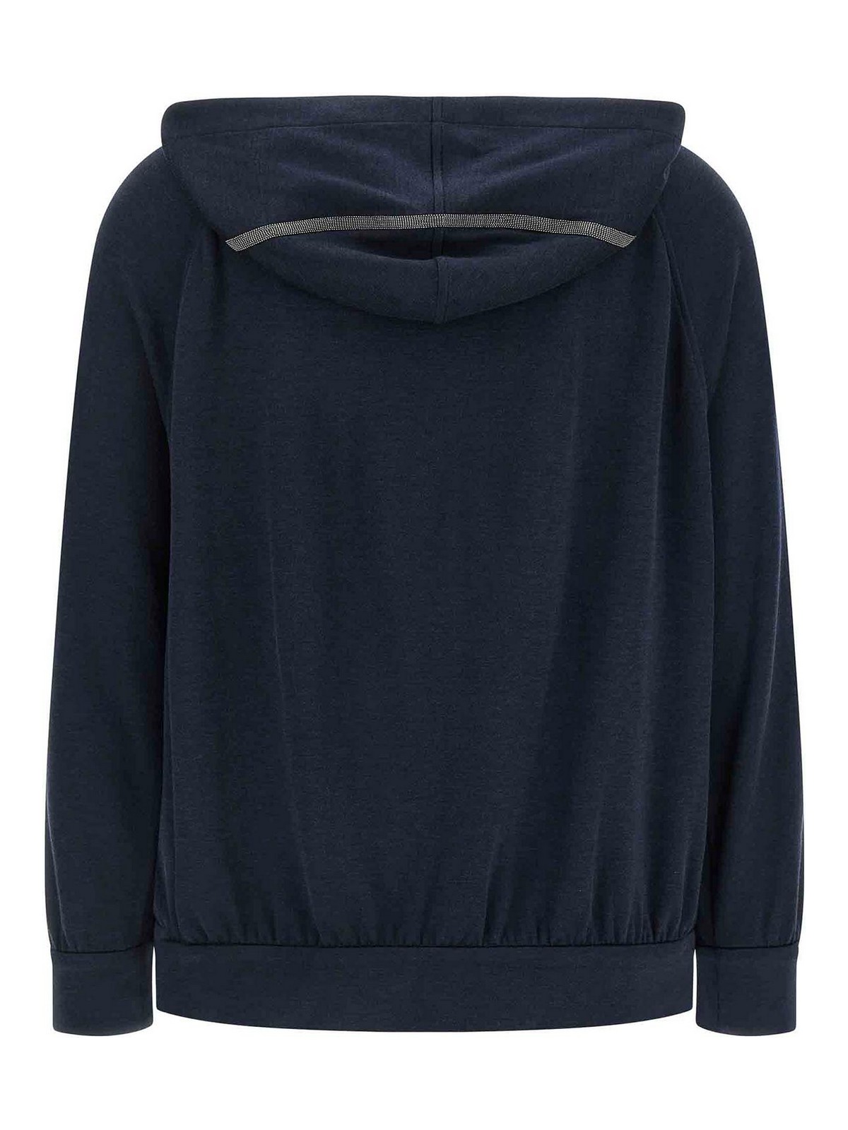 Brunello Cucinelli Hooded Sweatshirt With Side Stripe Detail In Blue