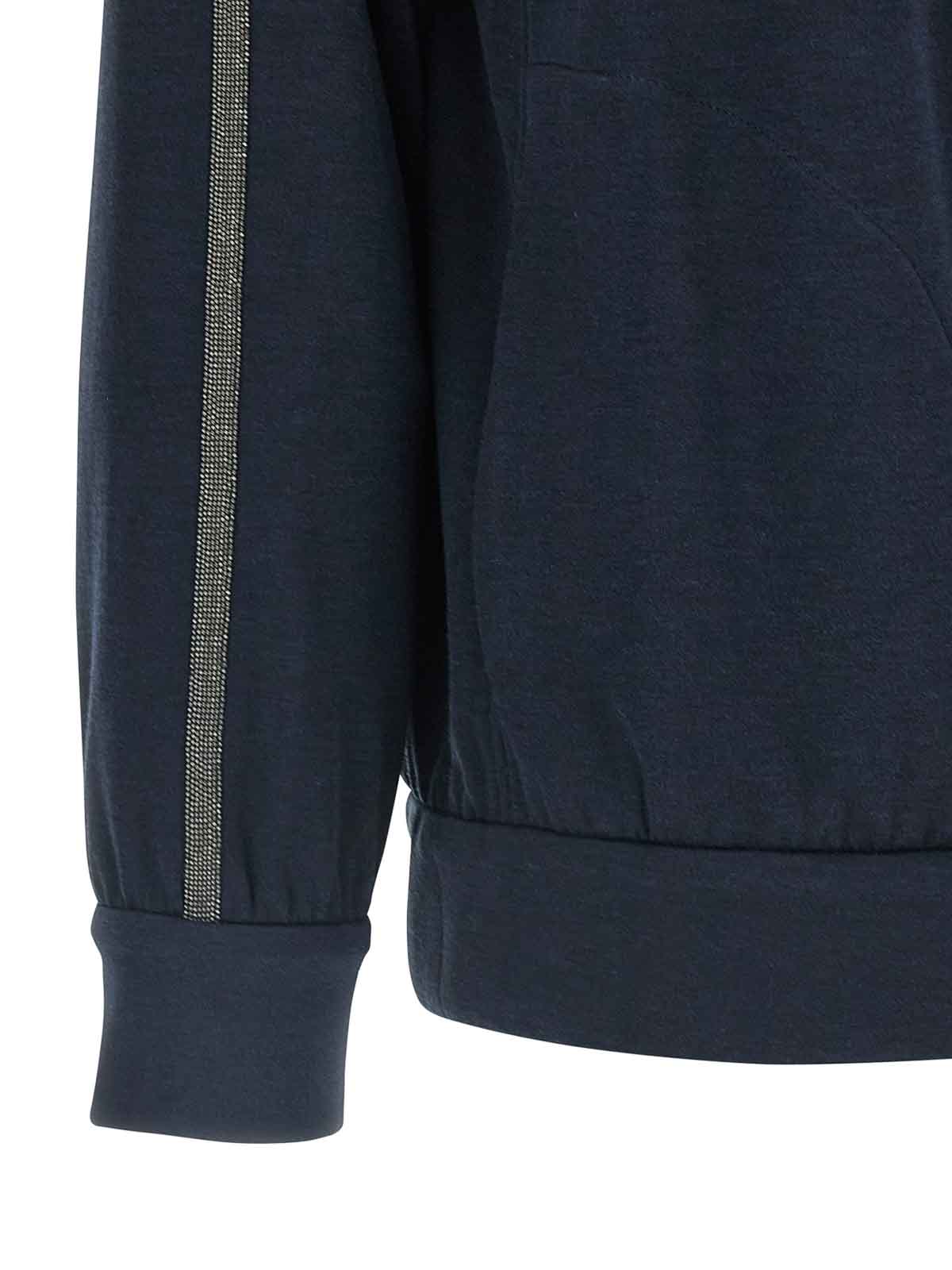 Brunello Cucinelli Hooded Sweatshirt With Side Stripe Detail In Blue