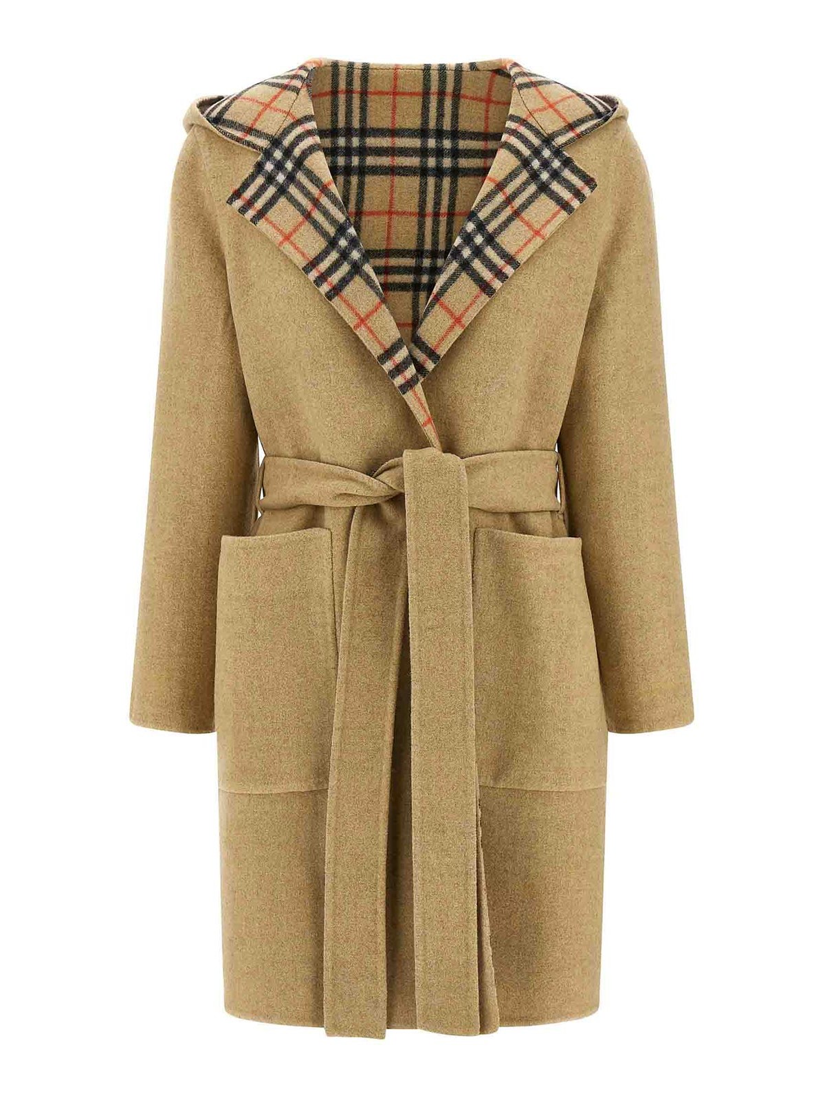 Burberry Checked-detail Wrap Coat In Brown