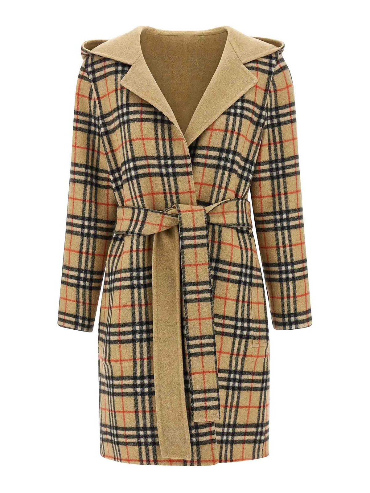 Burberry Checked-detail Wrap Coat In Brown
