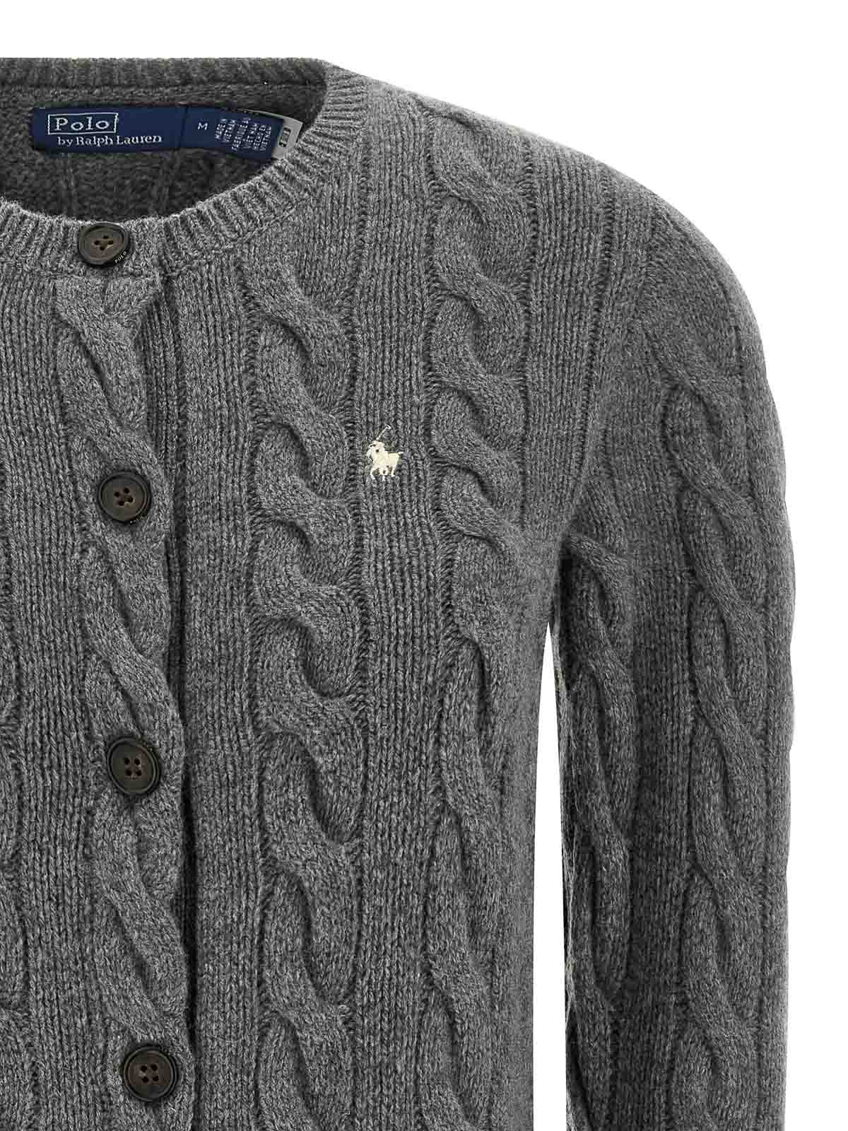 Polo Ralph Lauren Wool And Cashmere Cable Knit Cardigan In Gray