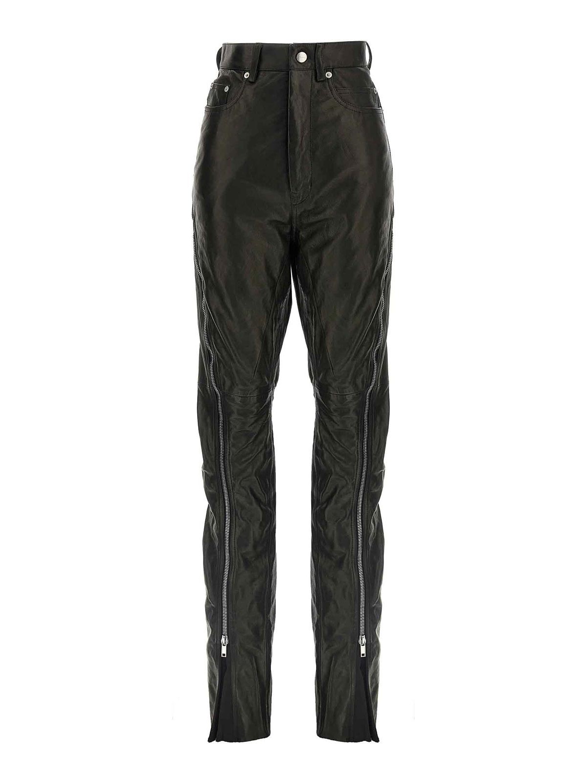 Rick Owens Bolan Banana Zip-detail High-waisted Leather Trousers In Black