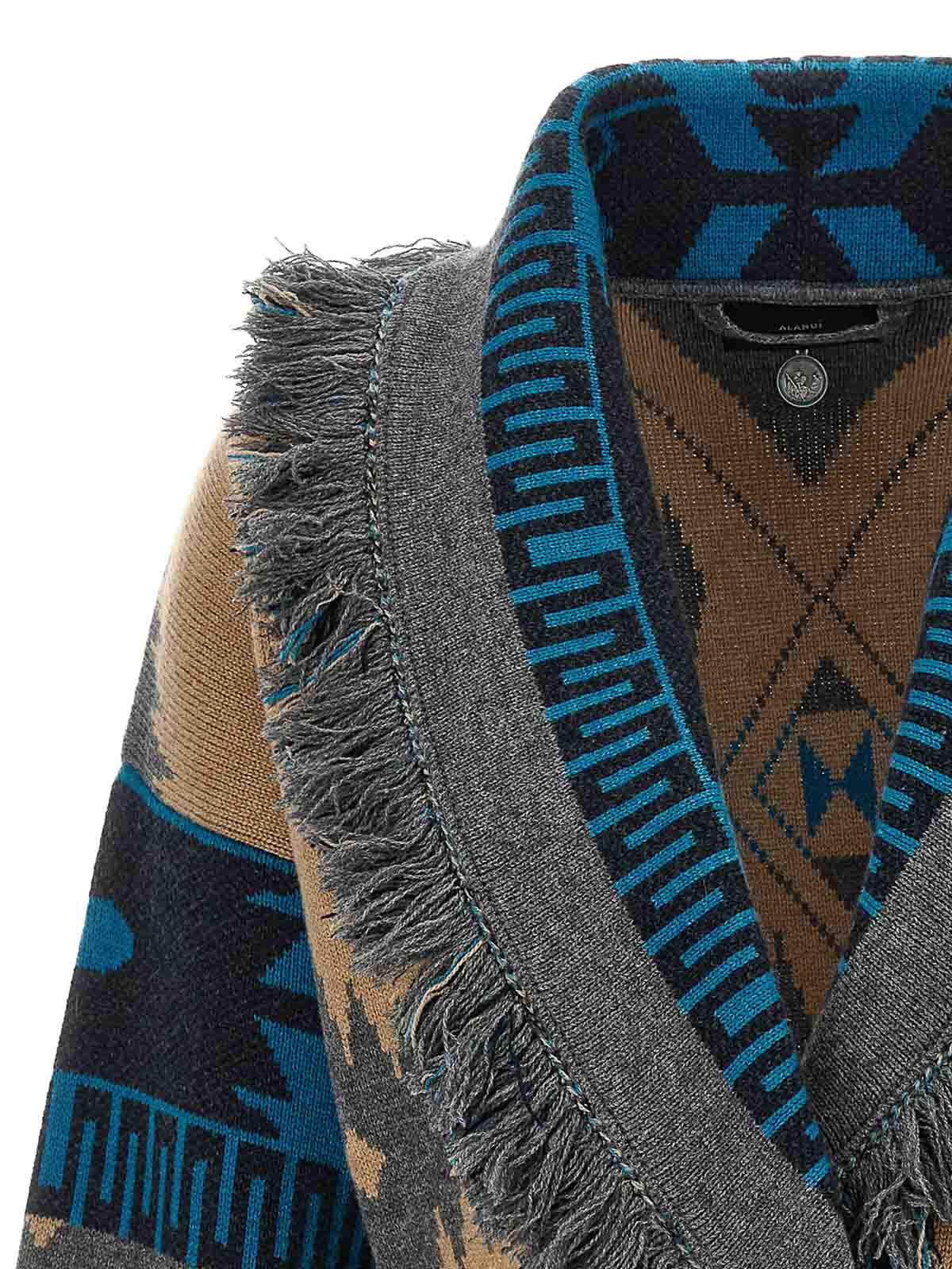Alanui Geometric Jacquard Belted Fringe Cardigan In Multi