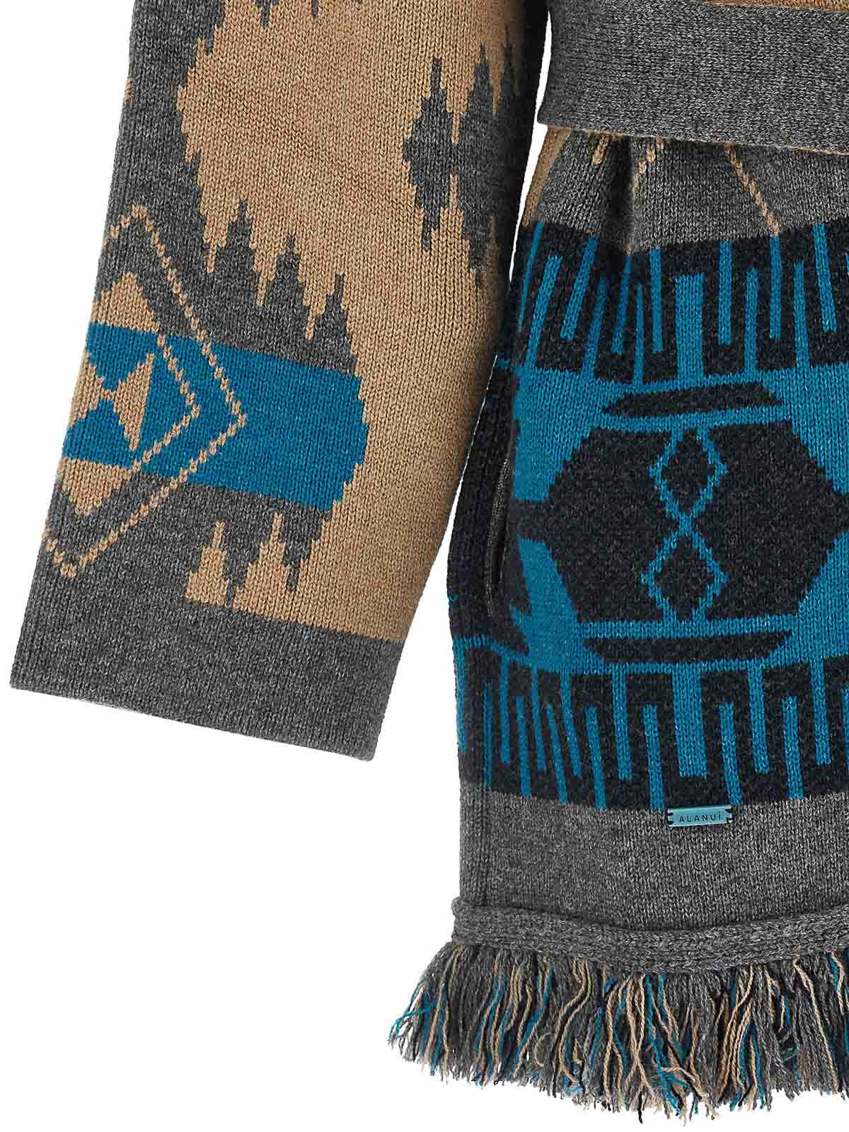 Alanui Geometric Jacquard Belted Fringe Cardigan In Multi