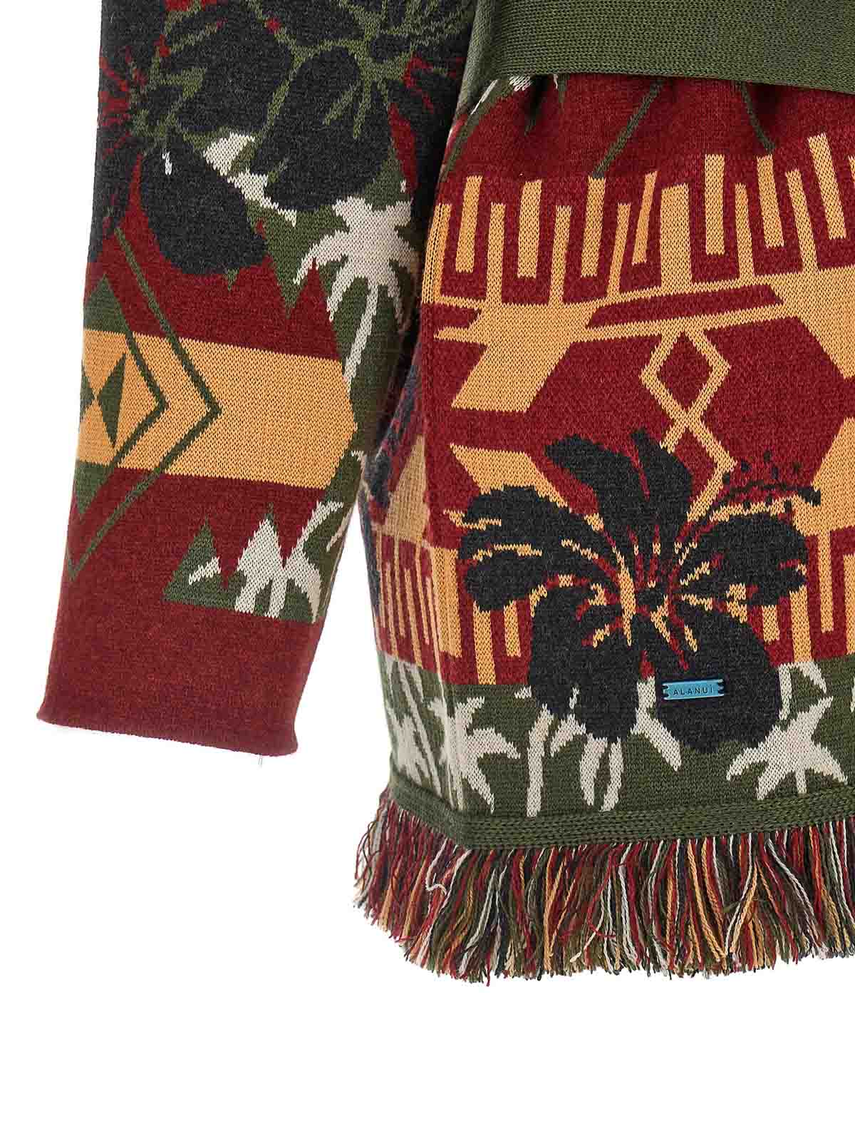 Alanui 'hibiscus Bloom' Long Belted Cardigan With Fringed Trim In Multi