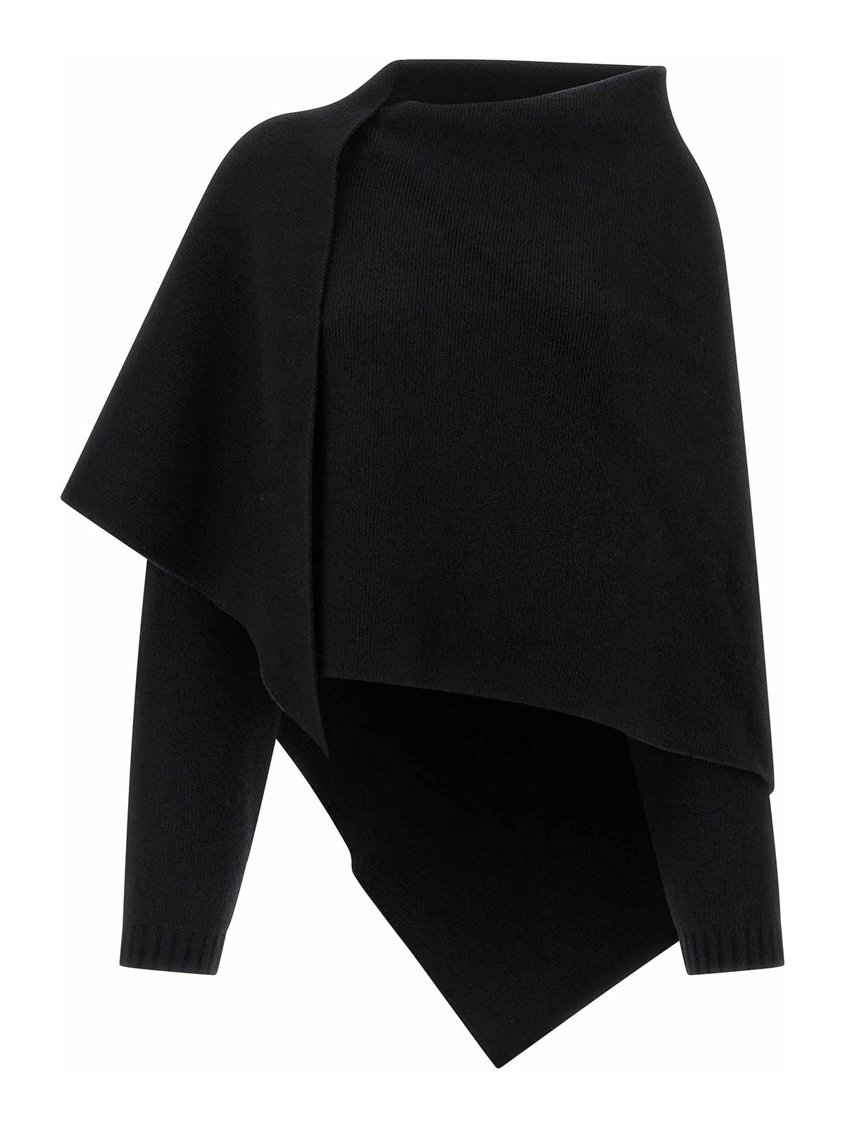 Alberta Ferretti Draped Knit Cardigan With Ribbed Accents In Black