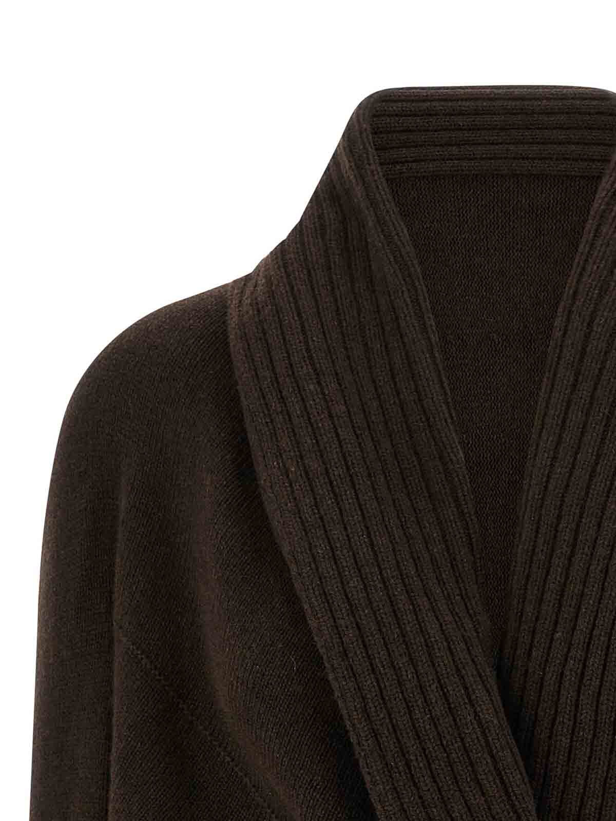 Alberta Ferretti Shawl Collar Knit Cardigan Brooch In Brown