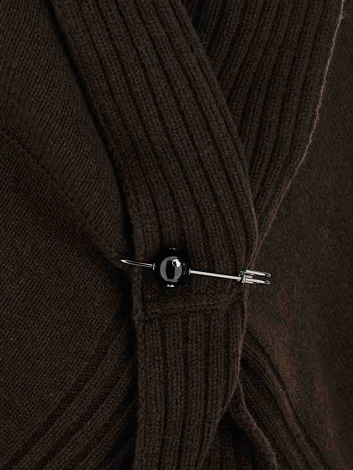 Alberta Ferretti Shawl Collar Knit Cardigan Brooch In Brown