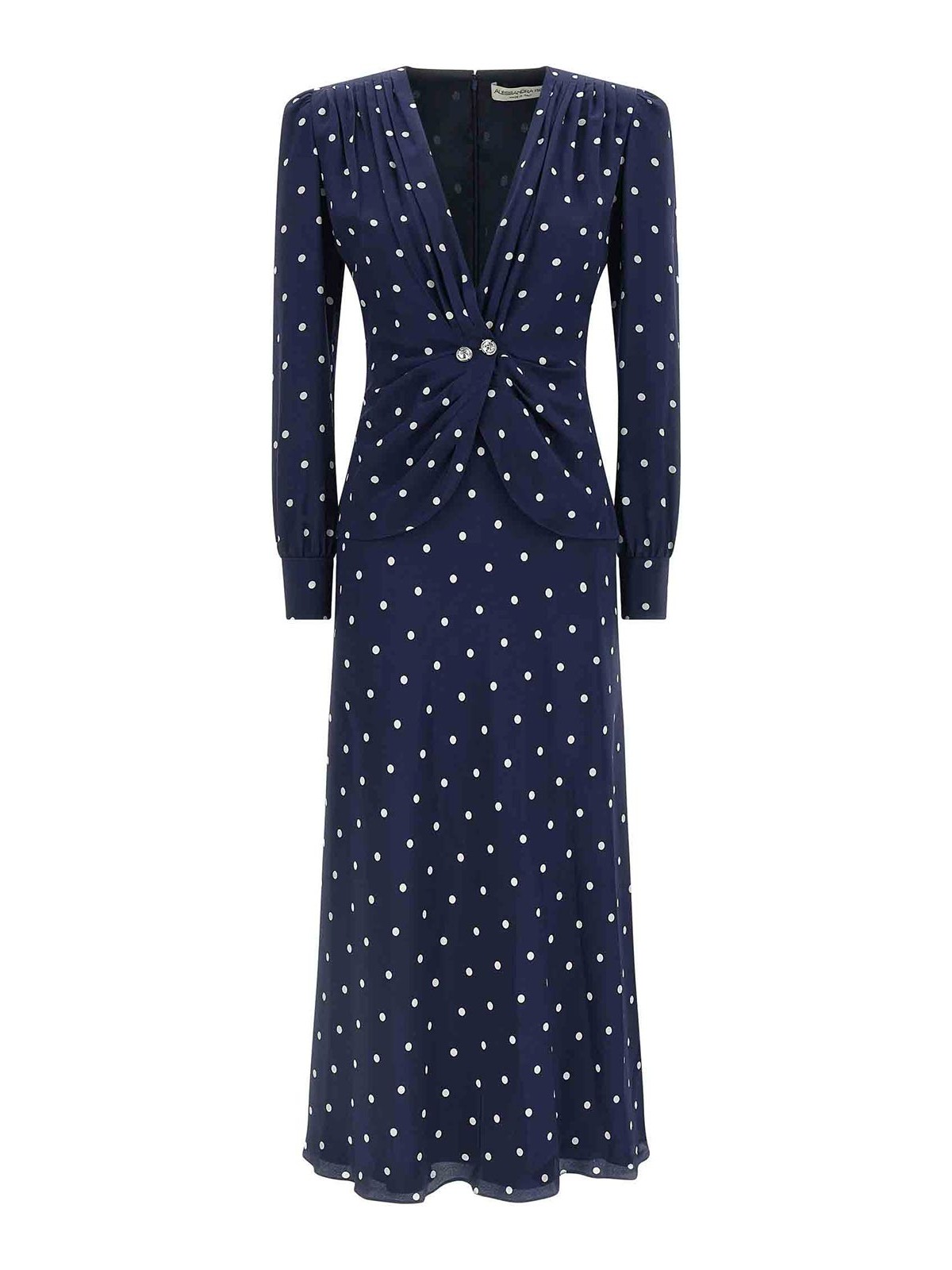 Alessandra Rich Dotted Dress With V-neck And Buttons In Blue
