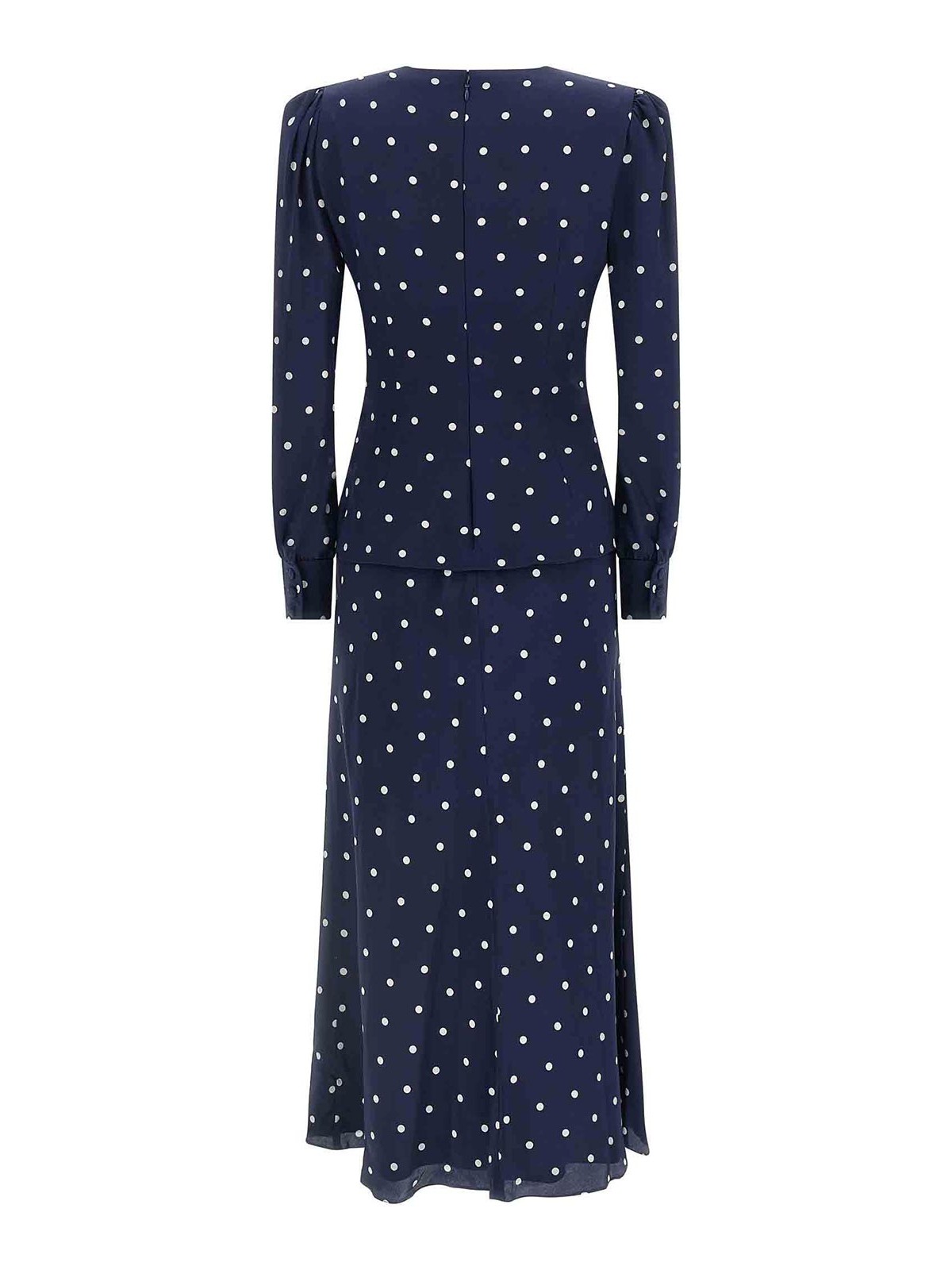 Alessandra Rich Dotted Dress With V-neck And Buttons In Blue