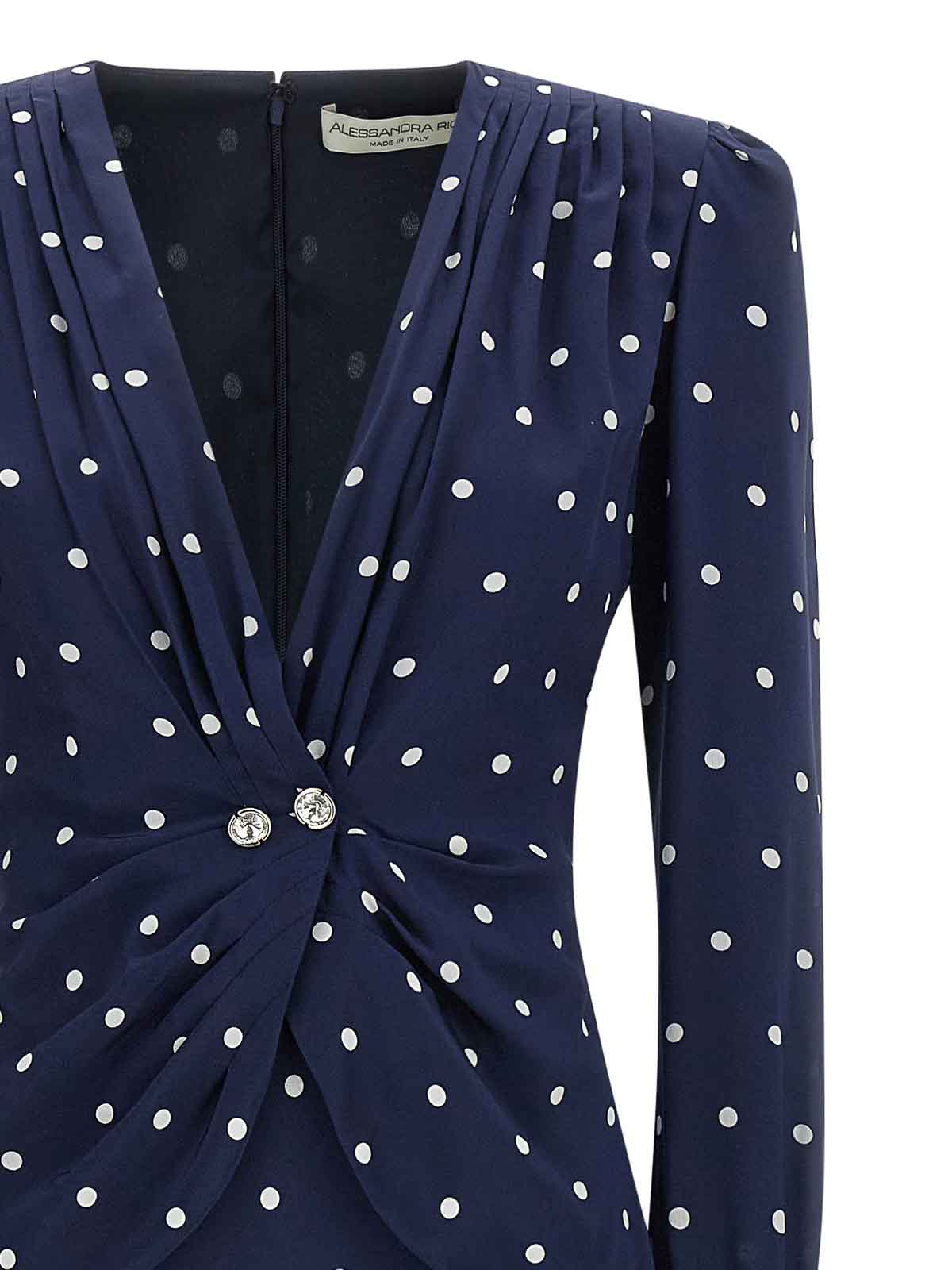 Alessandra Rich Dotted Dress With V-neck And Buttons In Blue