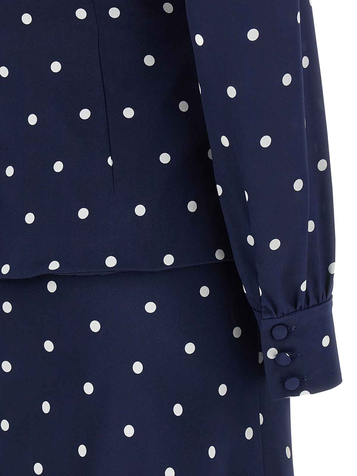 Alessandra Rich Dotted Dress With V-neck And Buttons In Blue