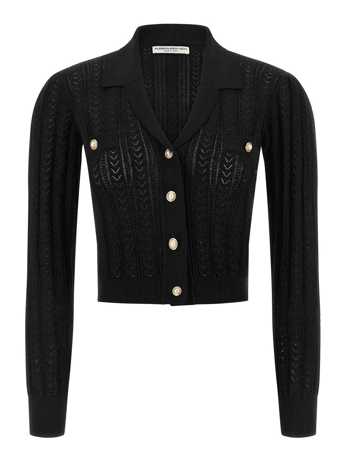 Alessandra Rich V-neck Openwork Knit Cardigan In Black