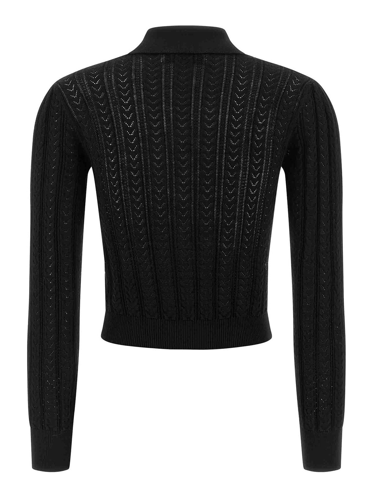 Alessandra Rich V-neck Openwork Knit Cardigan In Black