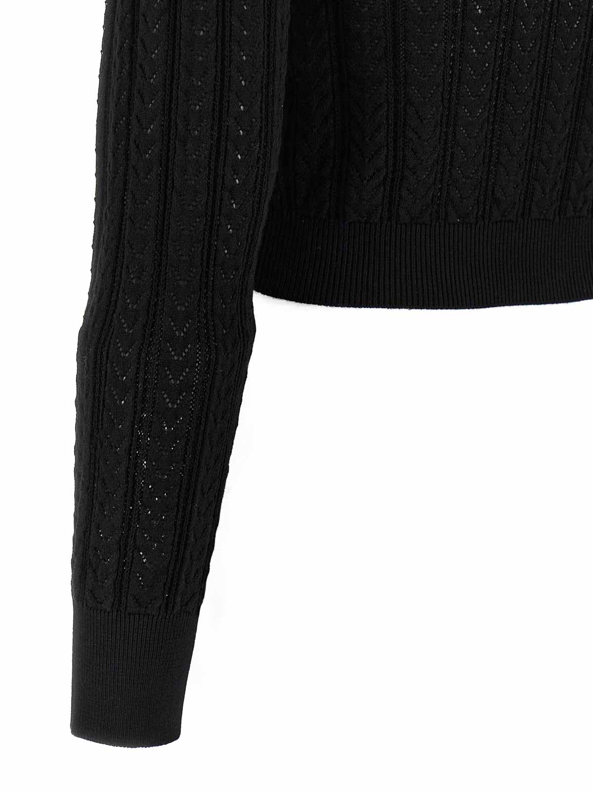 Alessandra Rich V-neck Openwork Knit Cardigan In Black