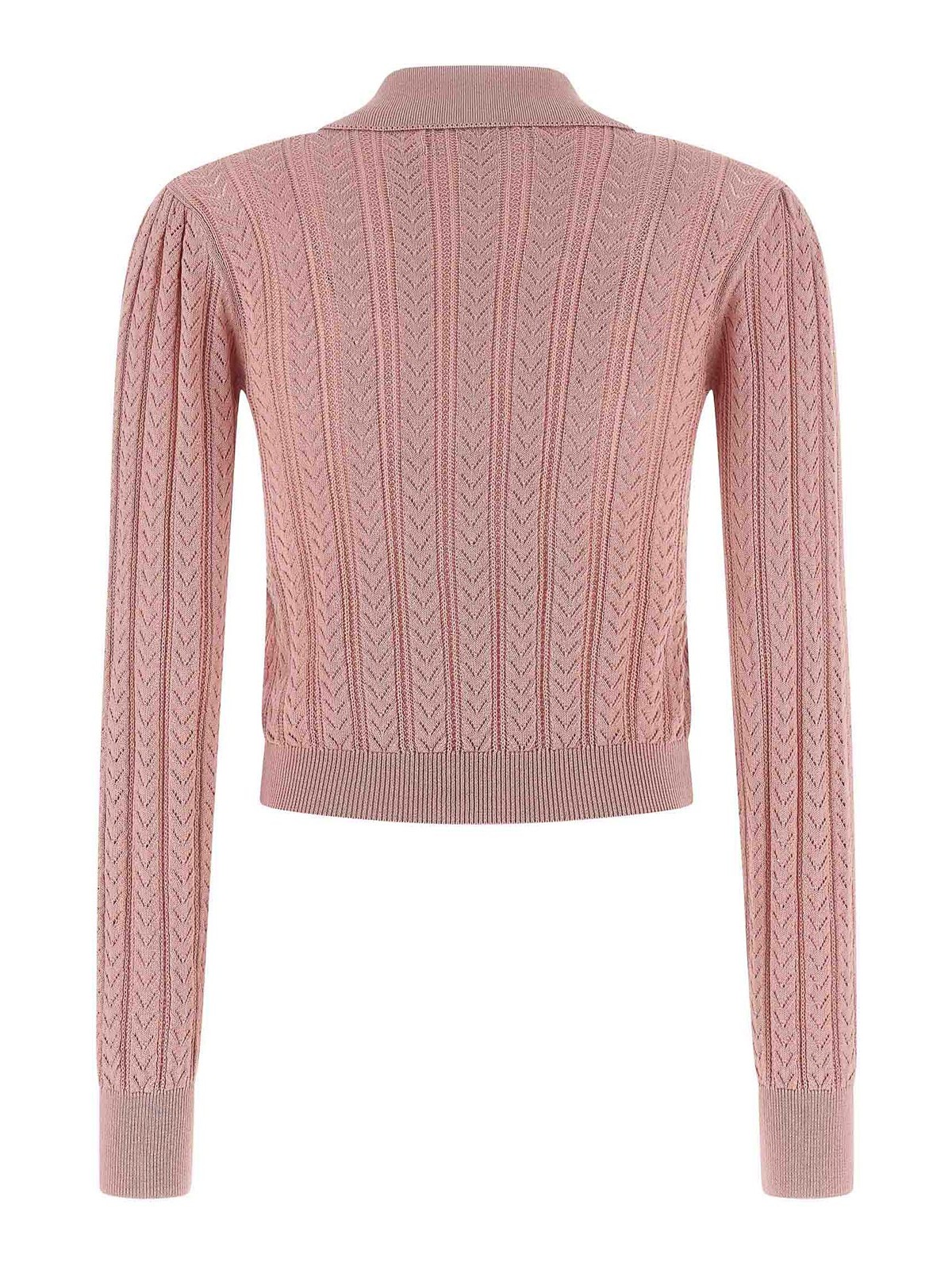 Alessandra Rich Ribbed Knit Cardigan Front Pockets In Pink