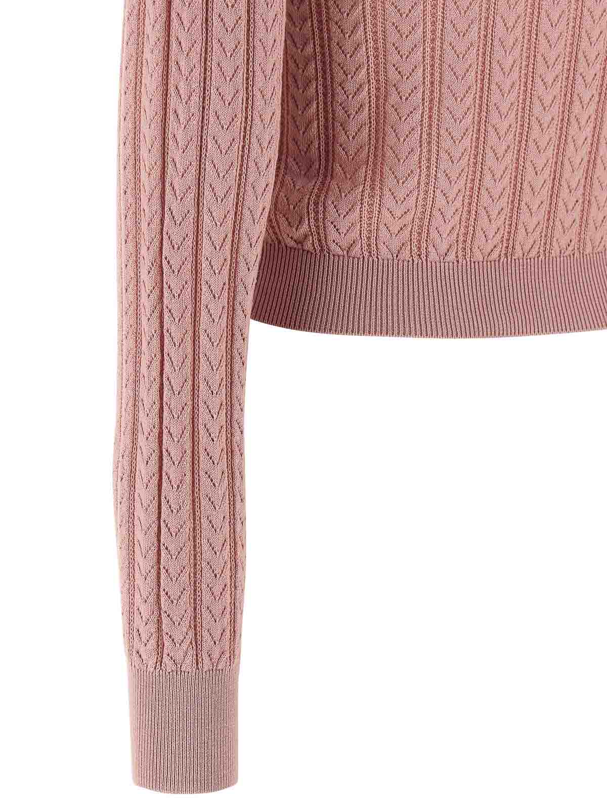 Alessandra Rich Ribbed Knit Cardigan Front Pockets In Pink