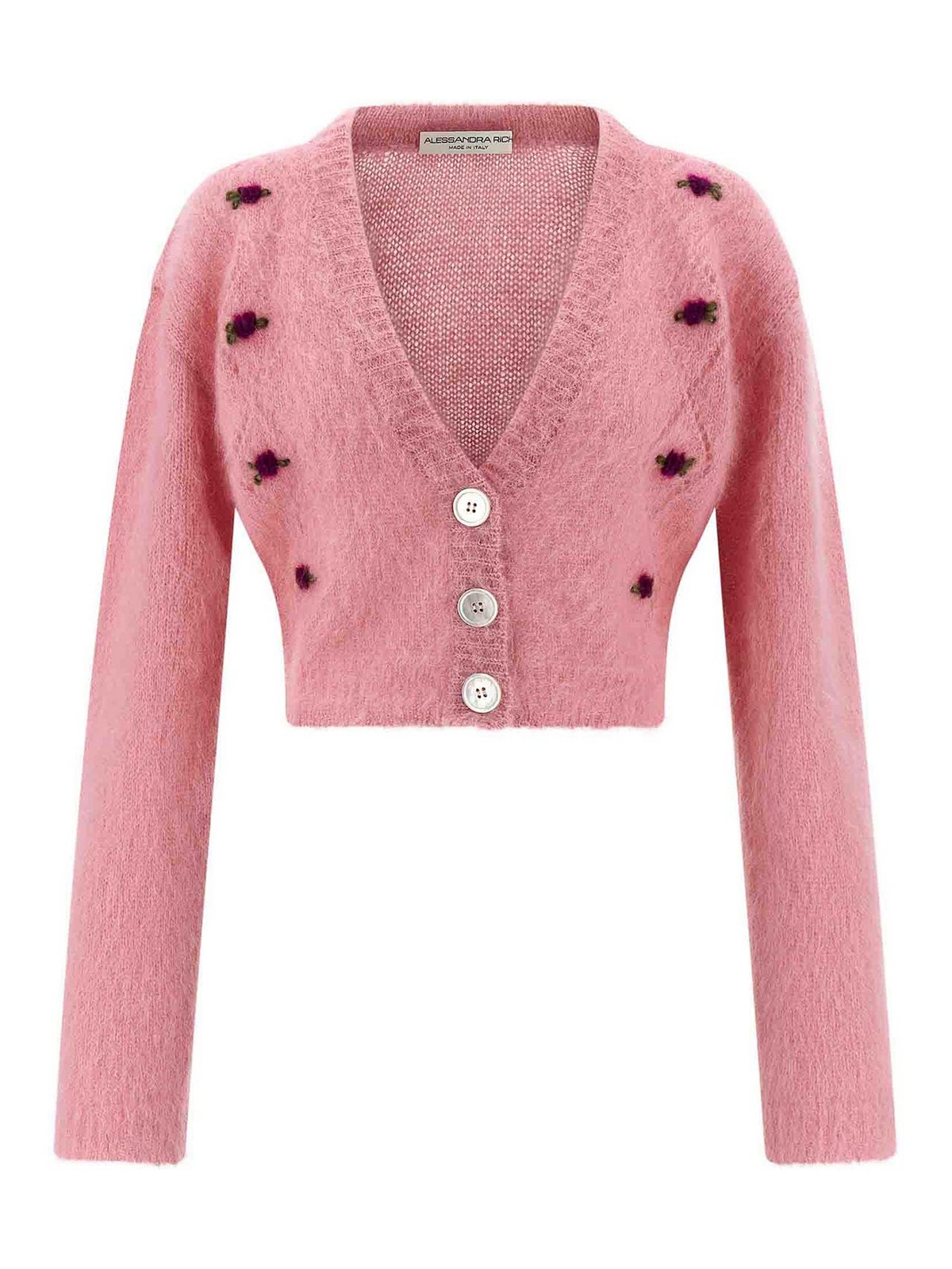 Alessandra Rich Mohair Embroidered Cropped Cardigan In Pink