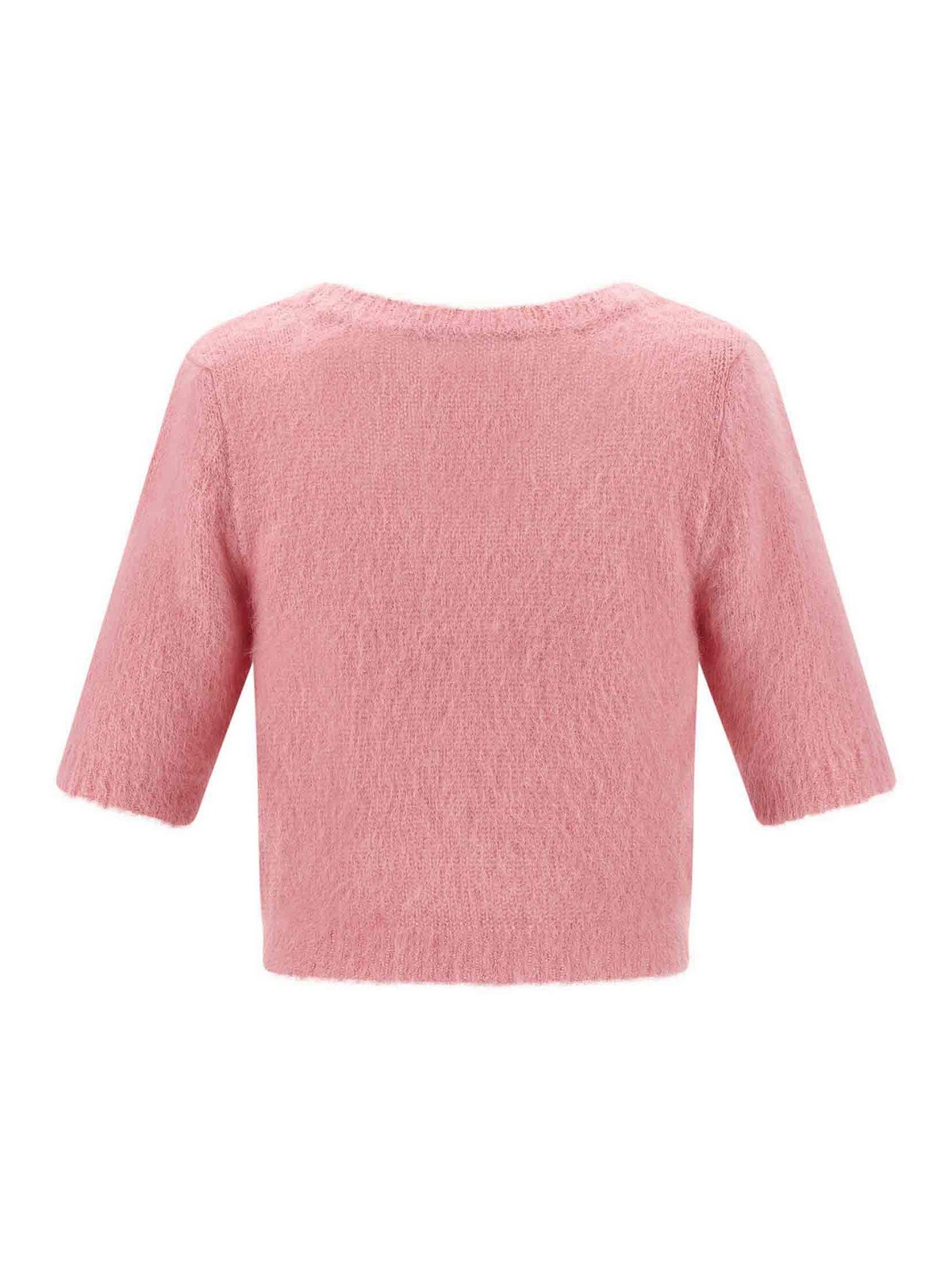 Alessandra Rich Crew Neck Floral Appliqué Short Sleeves Soft Texture In Pink