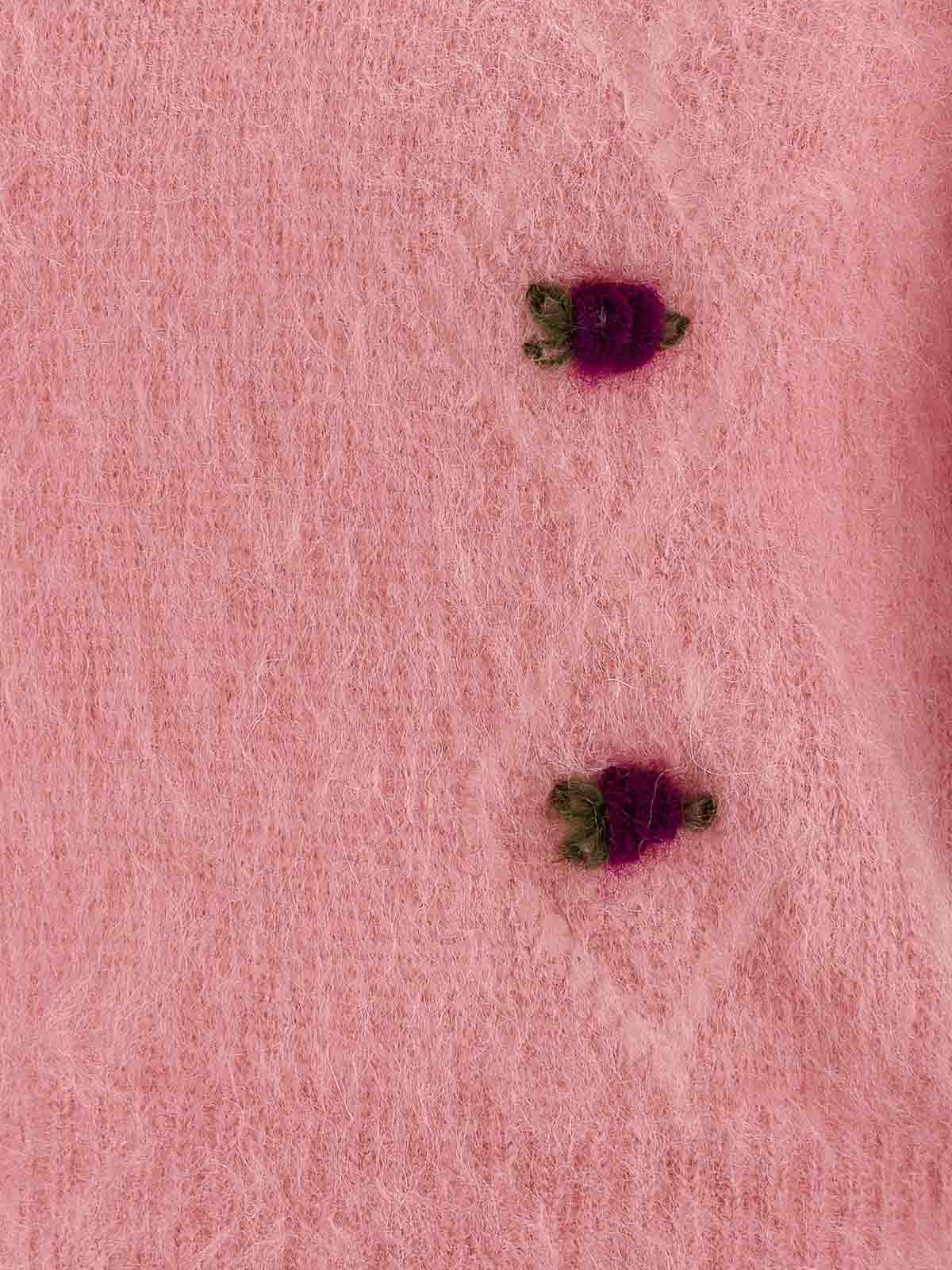 Alessandra Rich Crew Neck Floral Appliqué Short Sleeves Soft Texture In Pink
