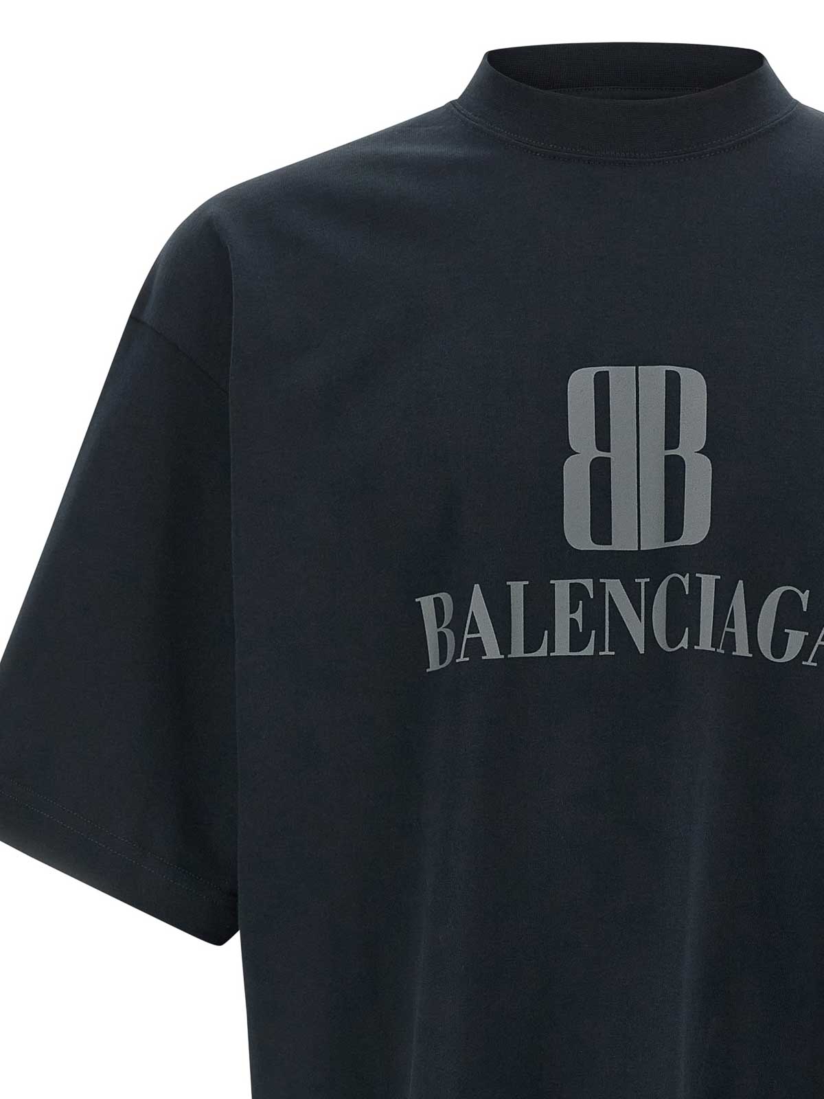 Balenciaga Faded Black Nano Bb Medium Fit T-shirt In Blue