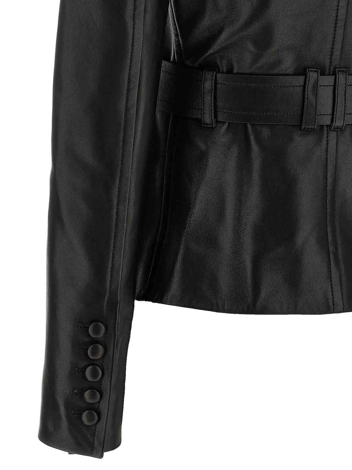 Balmain Belted Leather Jacket In Black