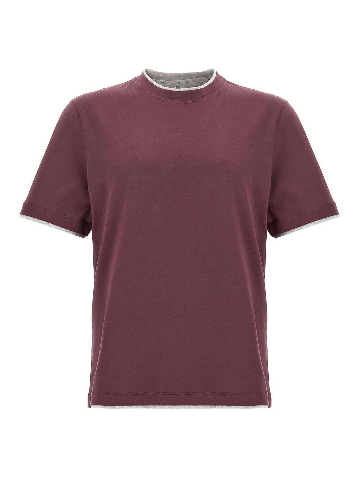 Brunello Cucinelli Double Layer T-shirt Bordeaux In Purple