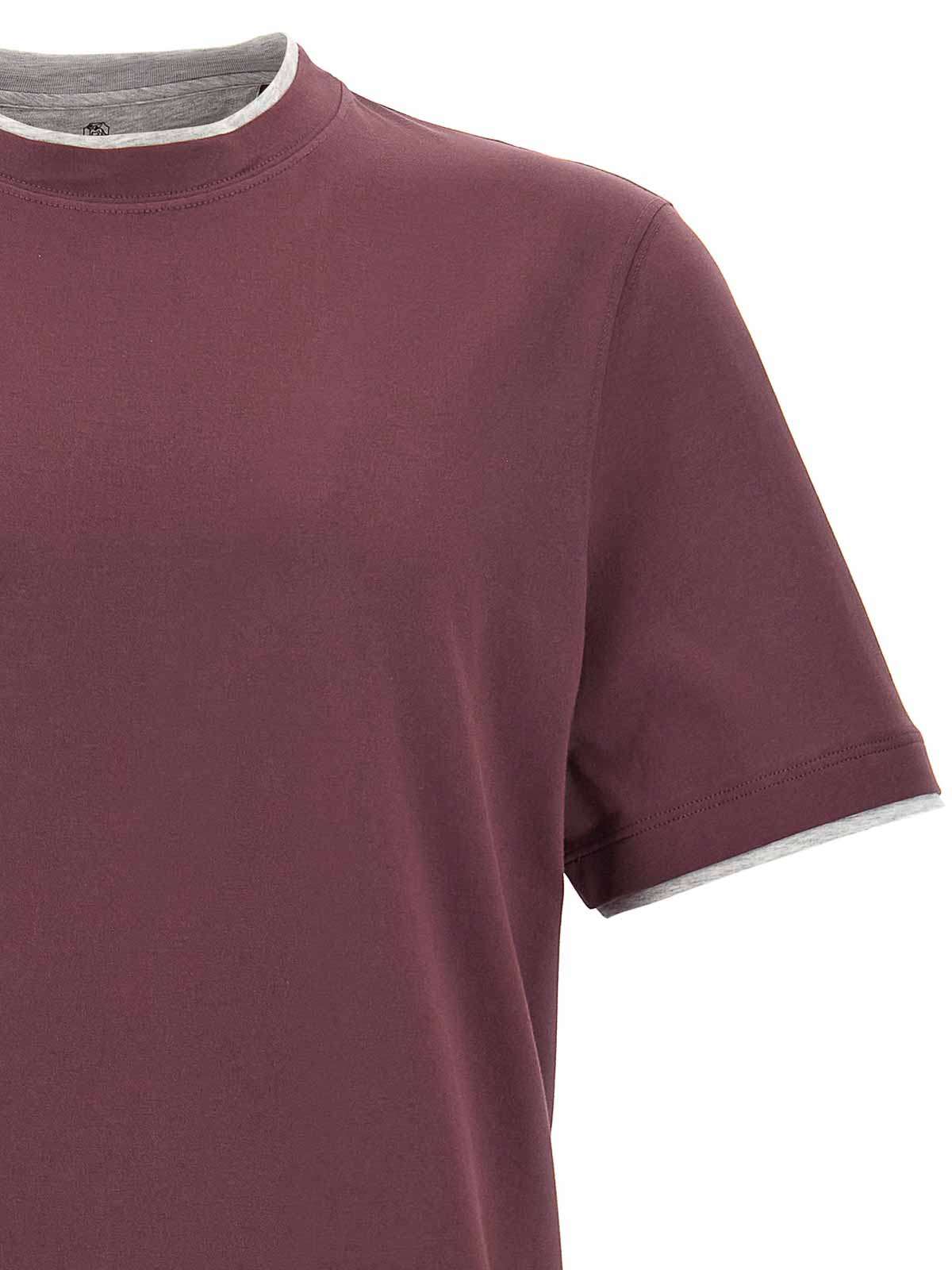 Brunello Cucinelli Double Layer T-shirt Bordeaux In Purple