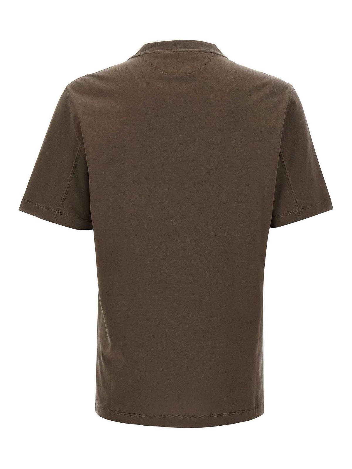 Brunello Cucinelli Printed Logo Crew Neck T-shirt With Side Slits In Brown