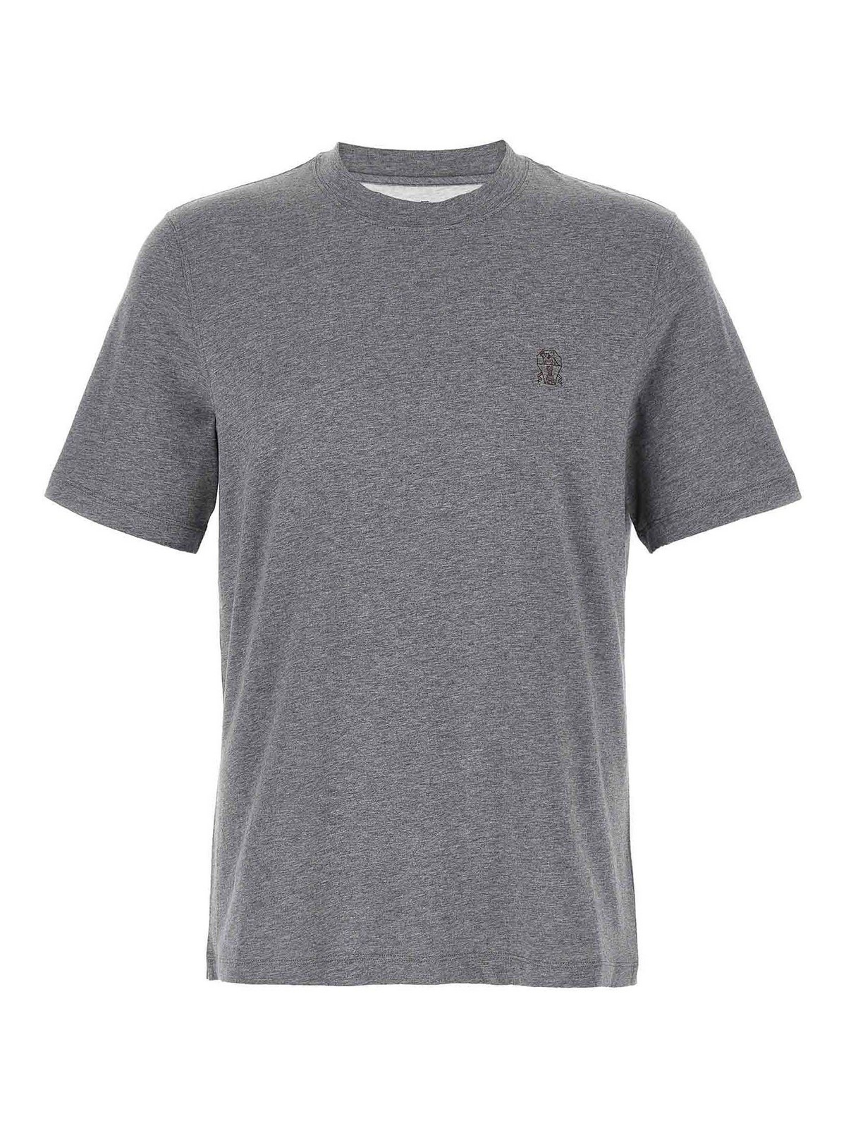 Brunello Cucinelli Men Logo Print T-shirt In Gray