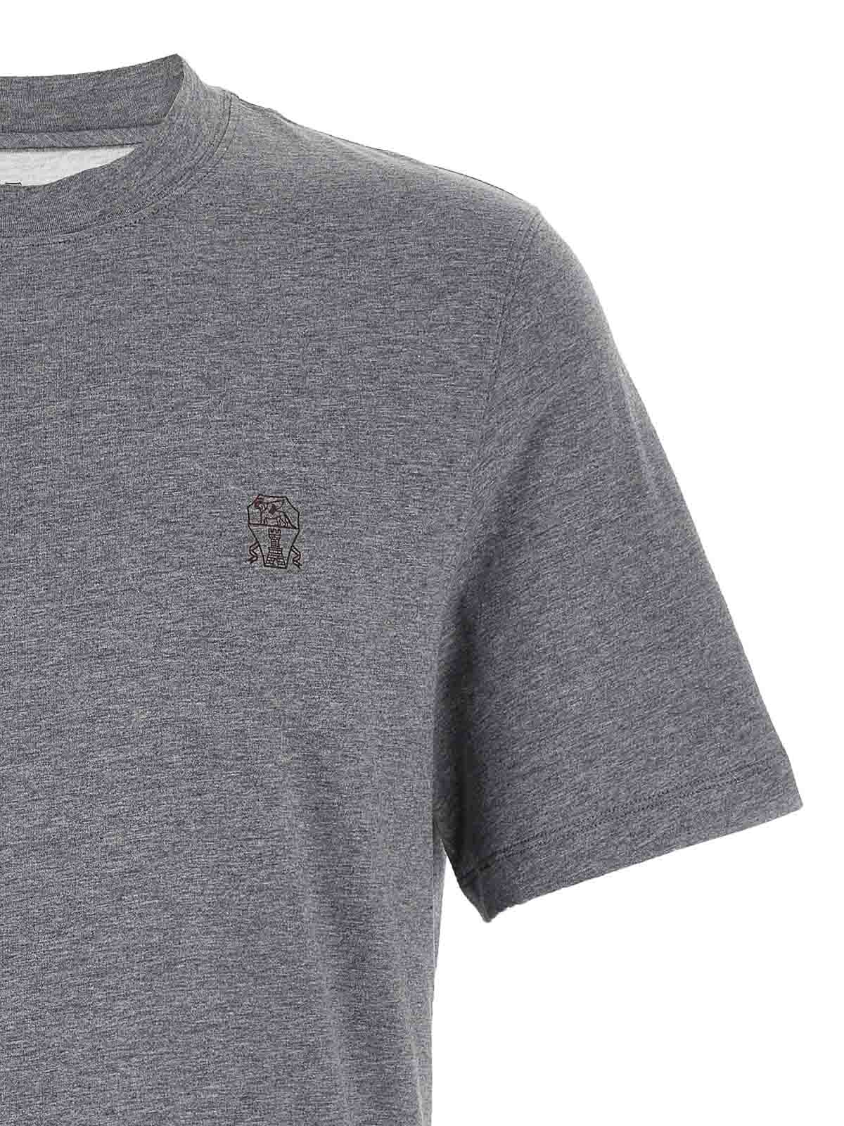Brunello Cucinelli Men Logo Print T-shirt In Gray