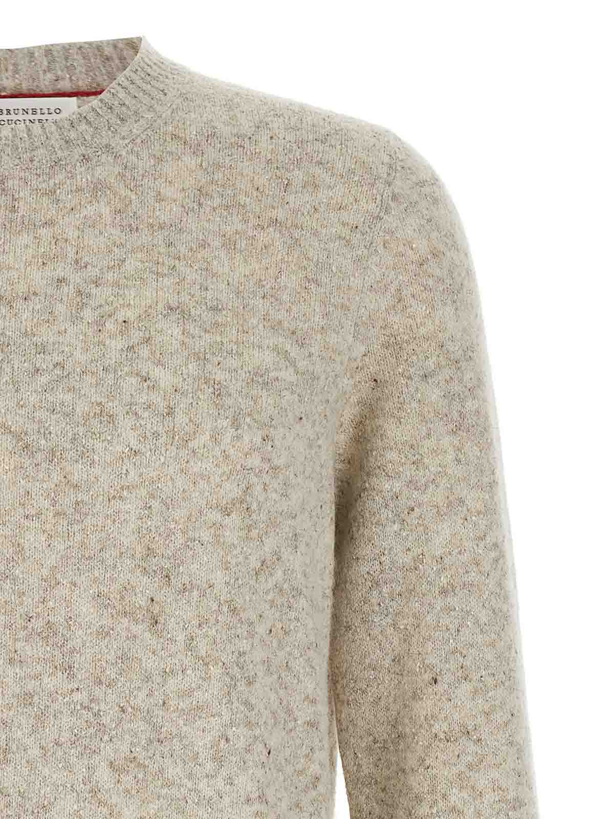 Brunello Cucinelli Grey Buttoned Yarn Sweater In Nude