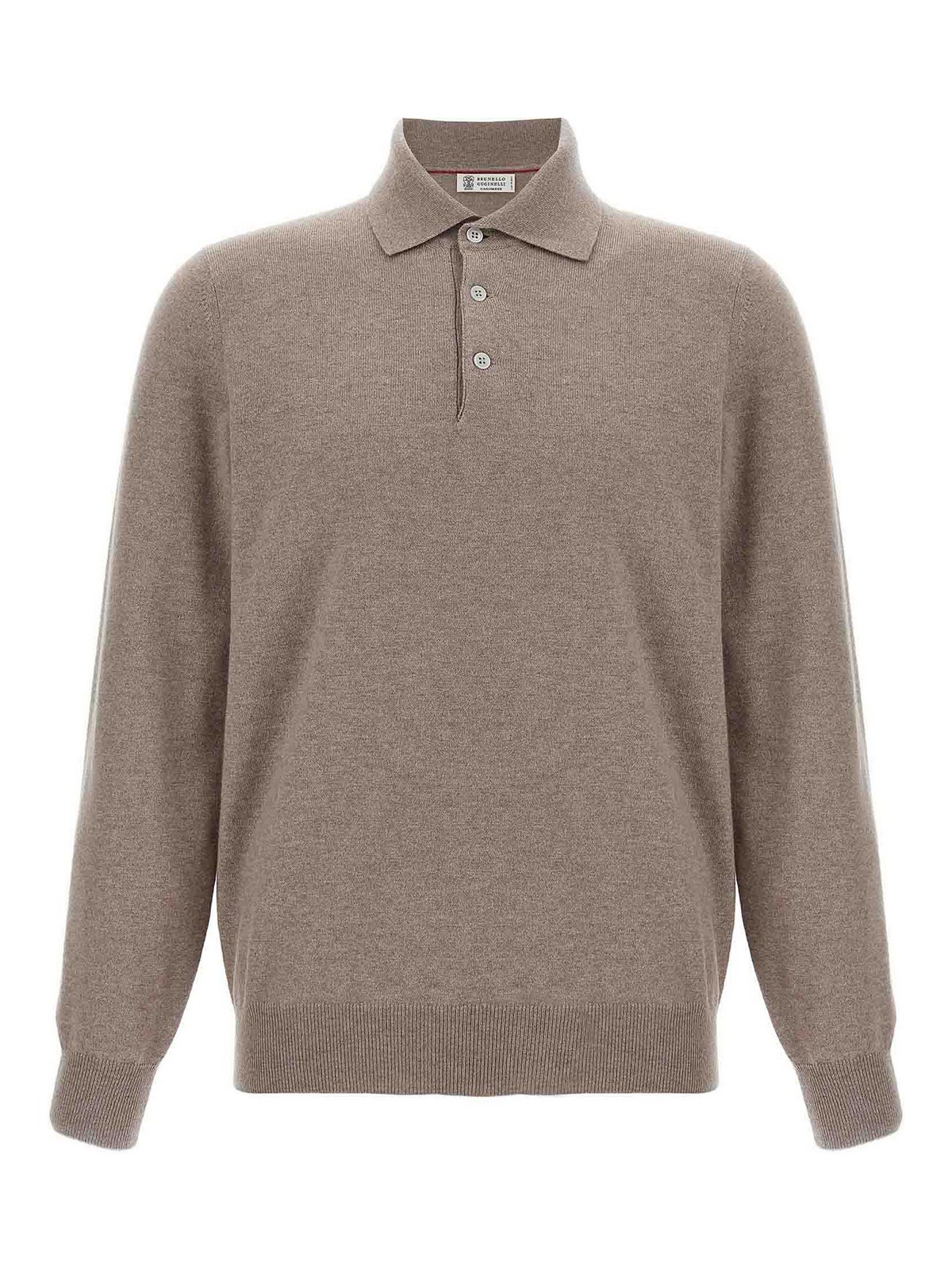 Brunello Cucinelli Cashmere Polo Ribbed Collar Cuffs Hem In Brown