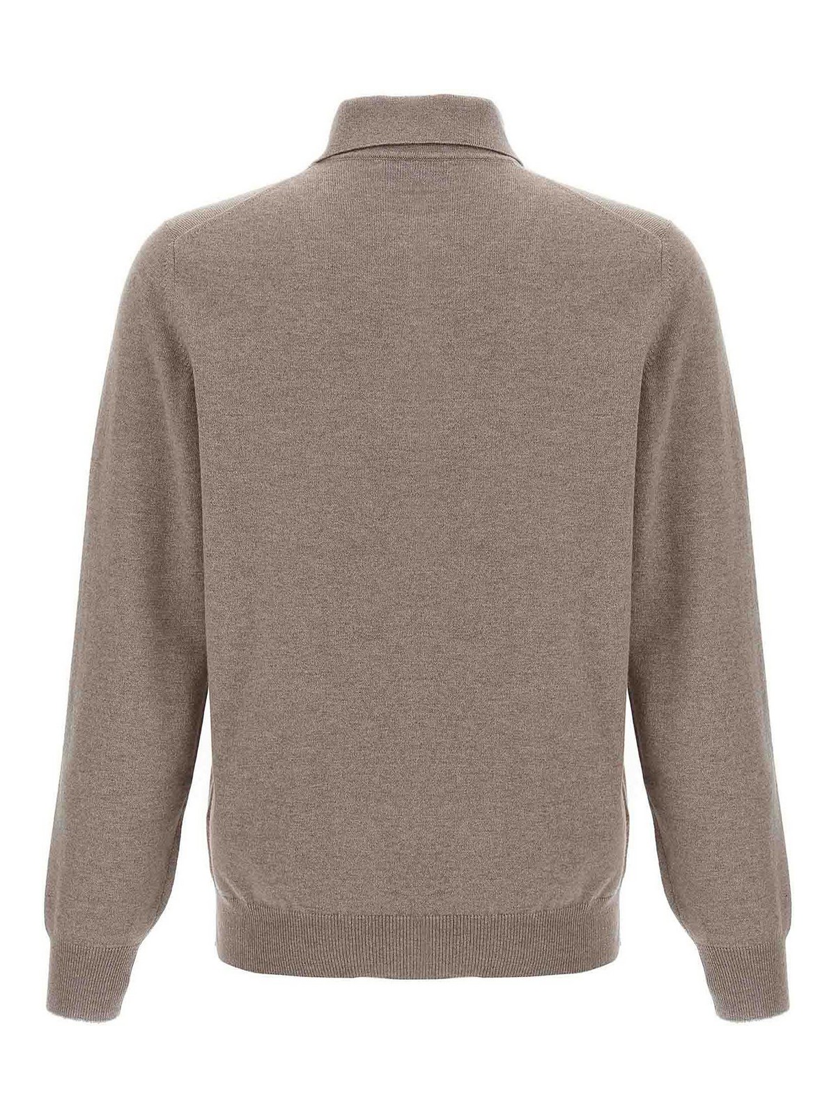 Brunello Cucinelli Cashmere Polo Ribbed Collar Cuffs Hem In Brown