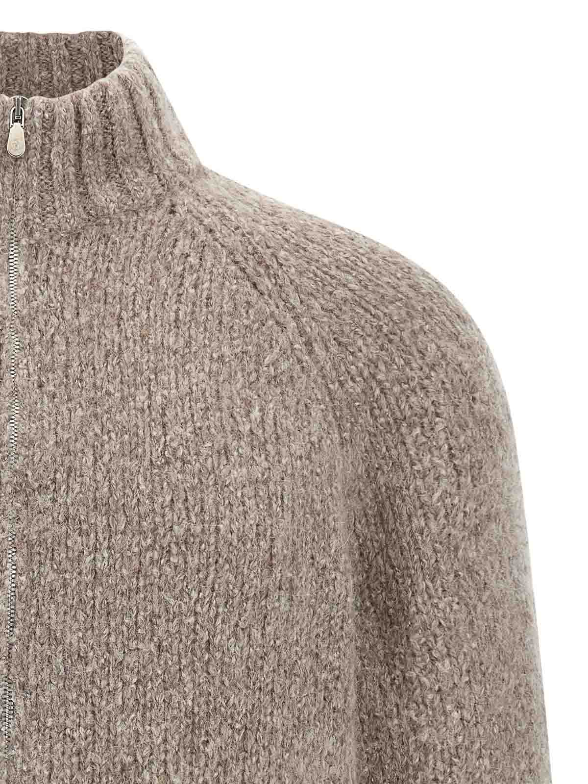 Brunello Cucinelli Alpaca Wool Cardigan With Ribbed Cuffs In Gray
