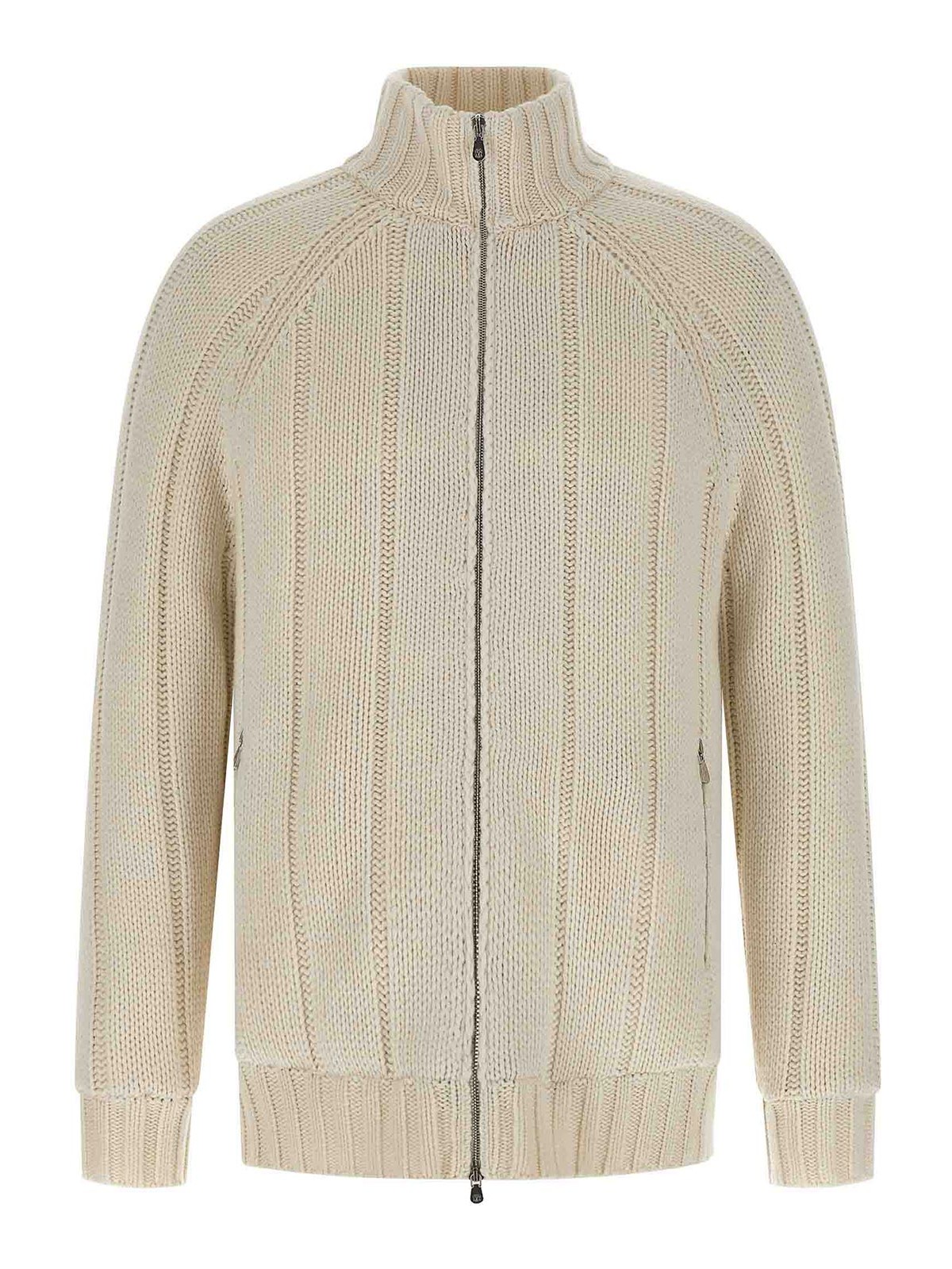 Brunello Cucinelli Cashmere Knit Down Jacket With Zip In Neutral