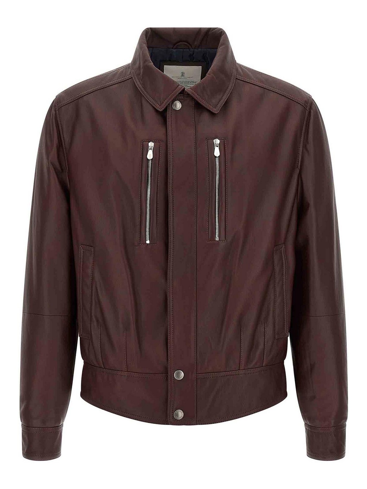 Brunello Cucinelli Biker Nappa Texture Puffer Jackets Bordeaux In Brown