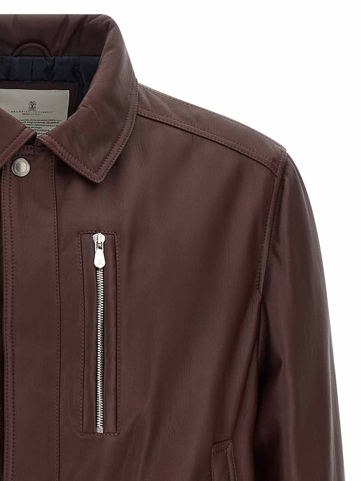 Brunello Cucinelli Biker Nappa Texture Puffer Jackets Bordeaux In Brown