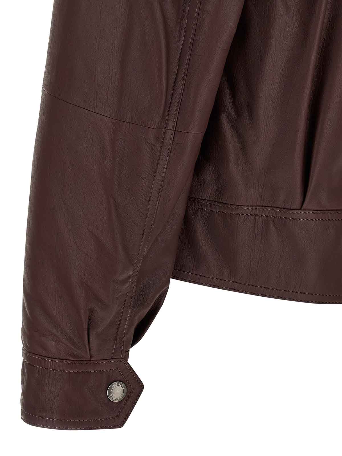 Brunello Cucinelli Biker Nappa Texture Puffer Jackets Bordeaux In Brown