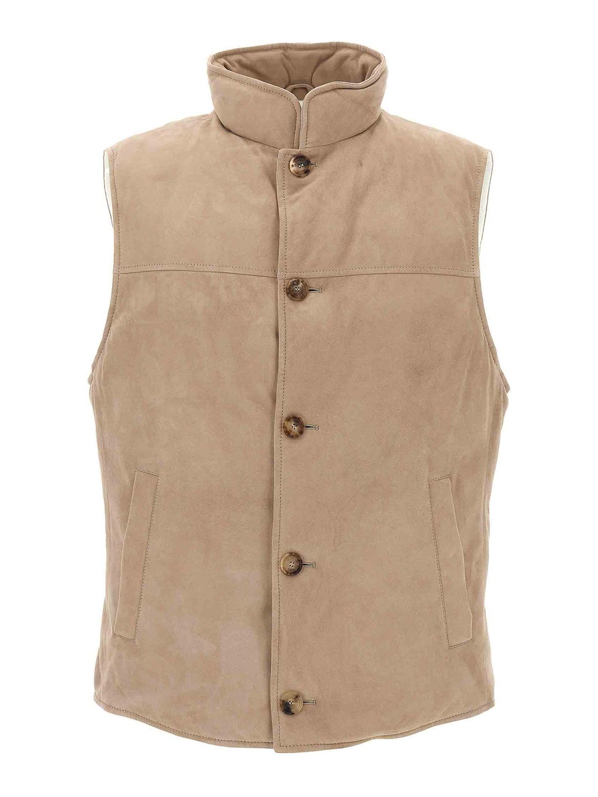 Brunello Cucinelli Suede Vest With Goose Down Padding In Neutral
