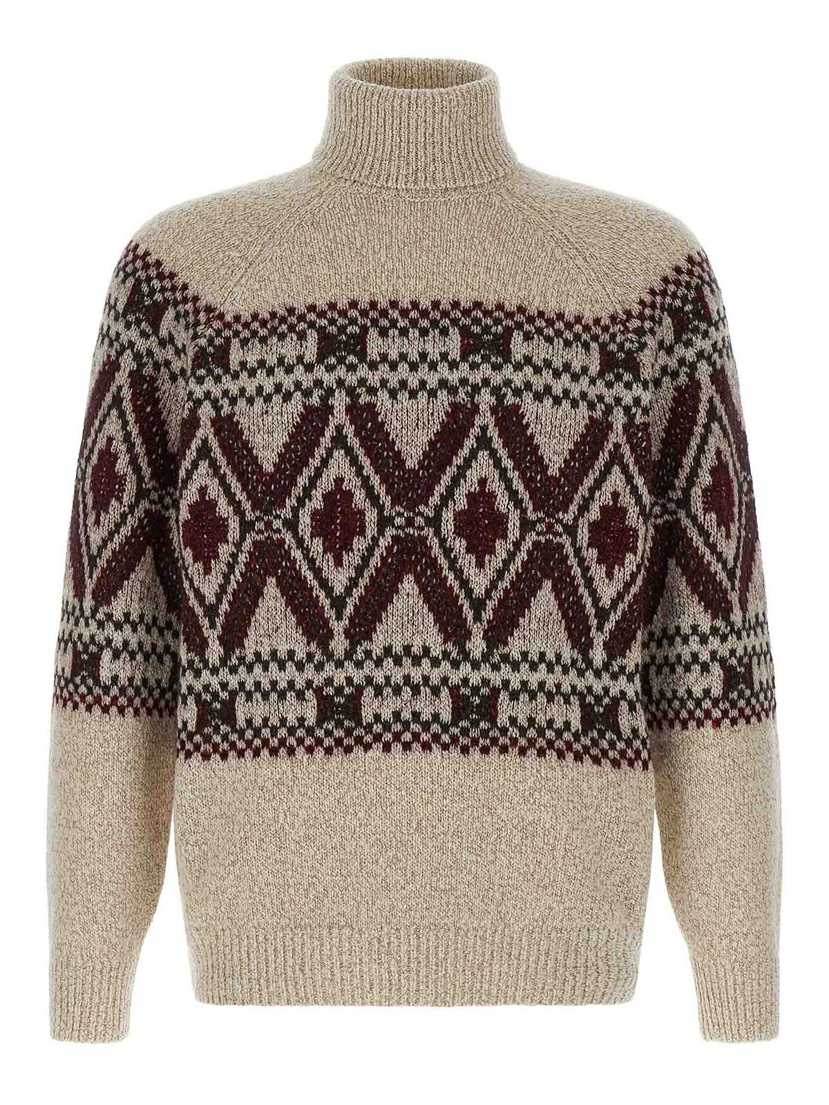 Brunello Cucinelli Geometric Jacquard Turtle Neck Pullover In Multi