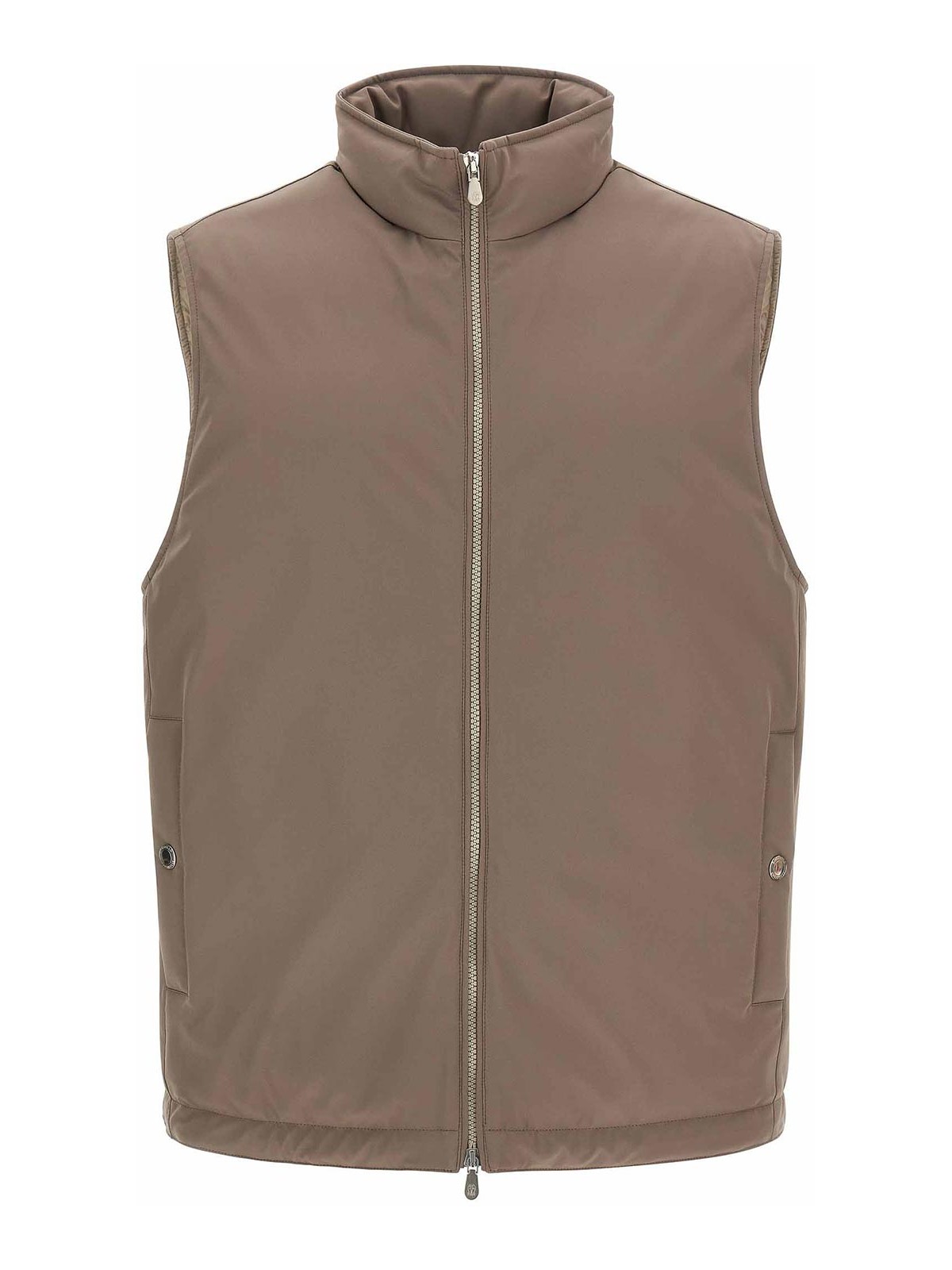 Brunello Cucinelli Quilted High Collar Sleeveless Vest In Brown