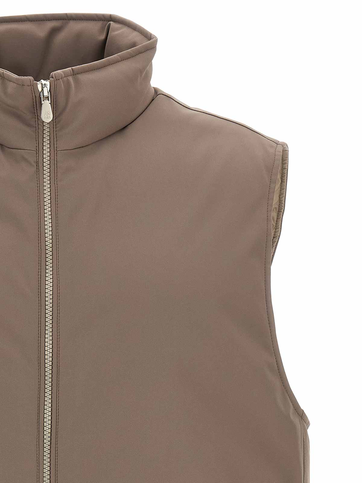 Brunello Cucinelli Quilted High Collar Sleeveless Vest In Brown