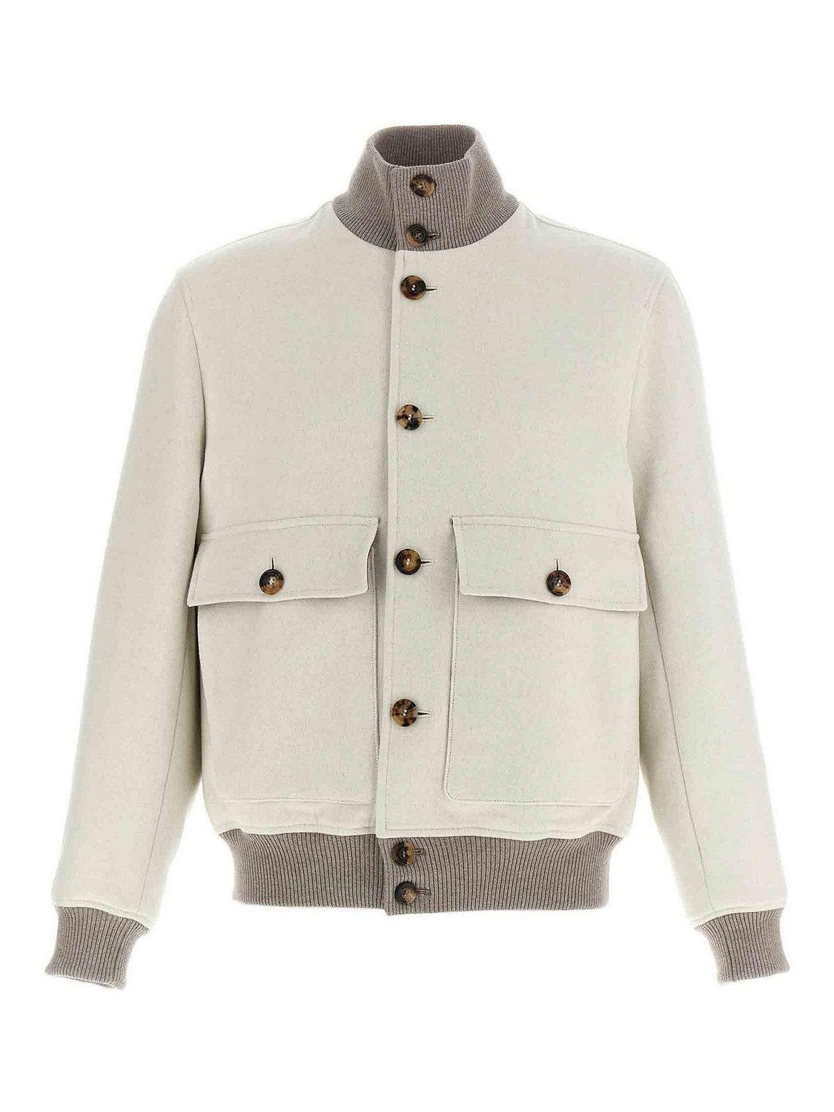 Brunello Cucinelli Wool Bomber Jacket In White