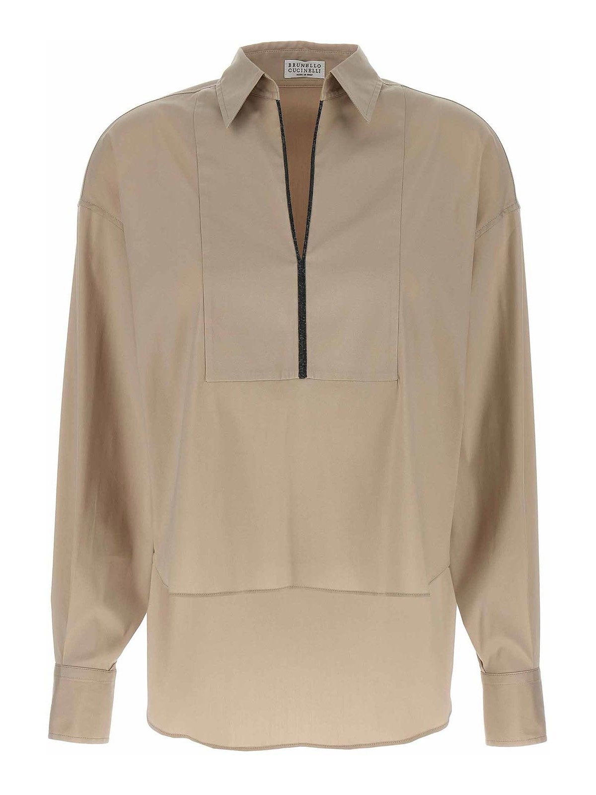 Brunello Cucinelli V-neck Shirt With Collared Design In Nude